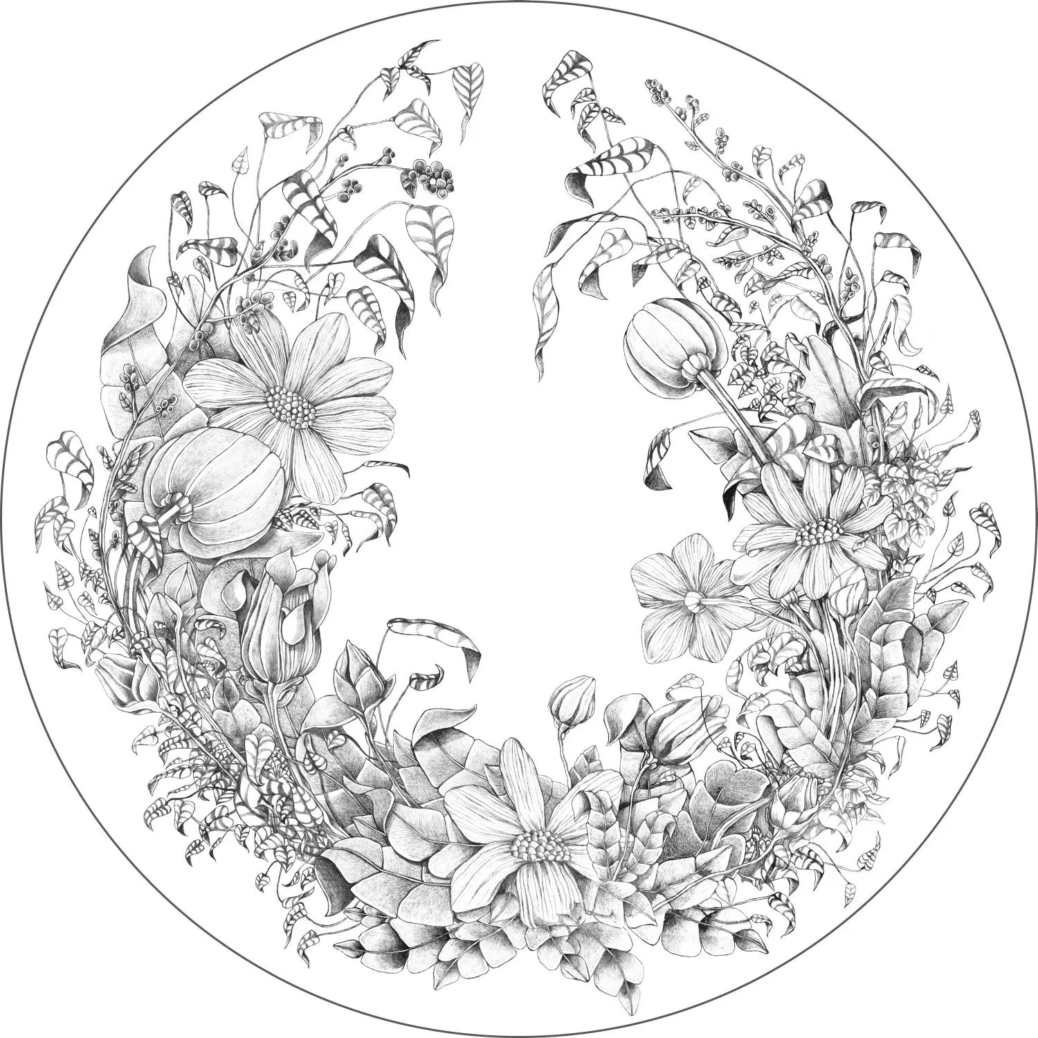 selbstklebende runde Tapete Blumenzeichn | Poster