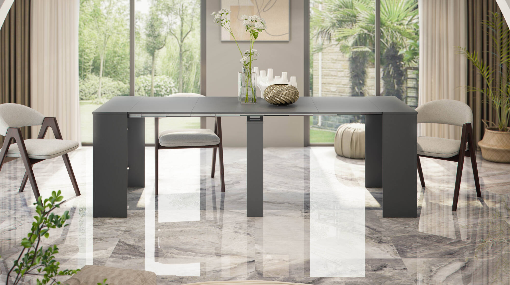Console Extensible Anvar - En Aluminium Et Mélaminé, De 90 Cm à 204 Cm, Fabrication Italienne
