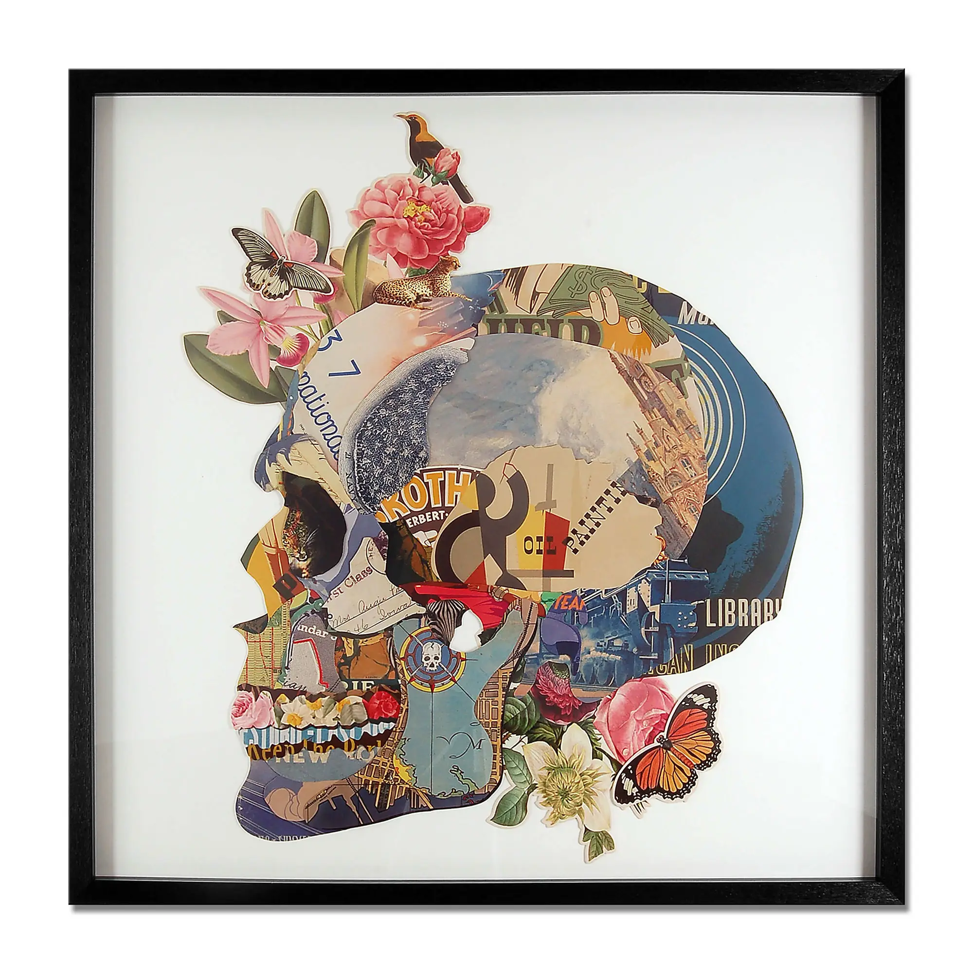 Blumen Totenkopf 3D-Collage-Bild mit