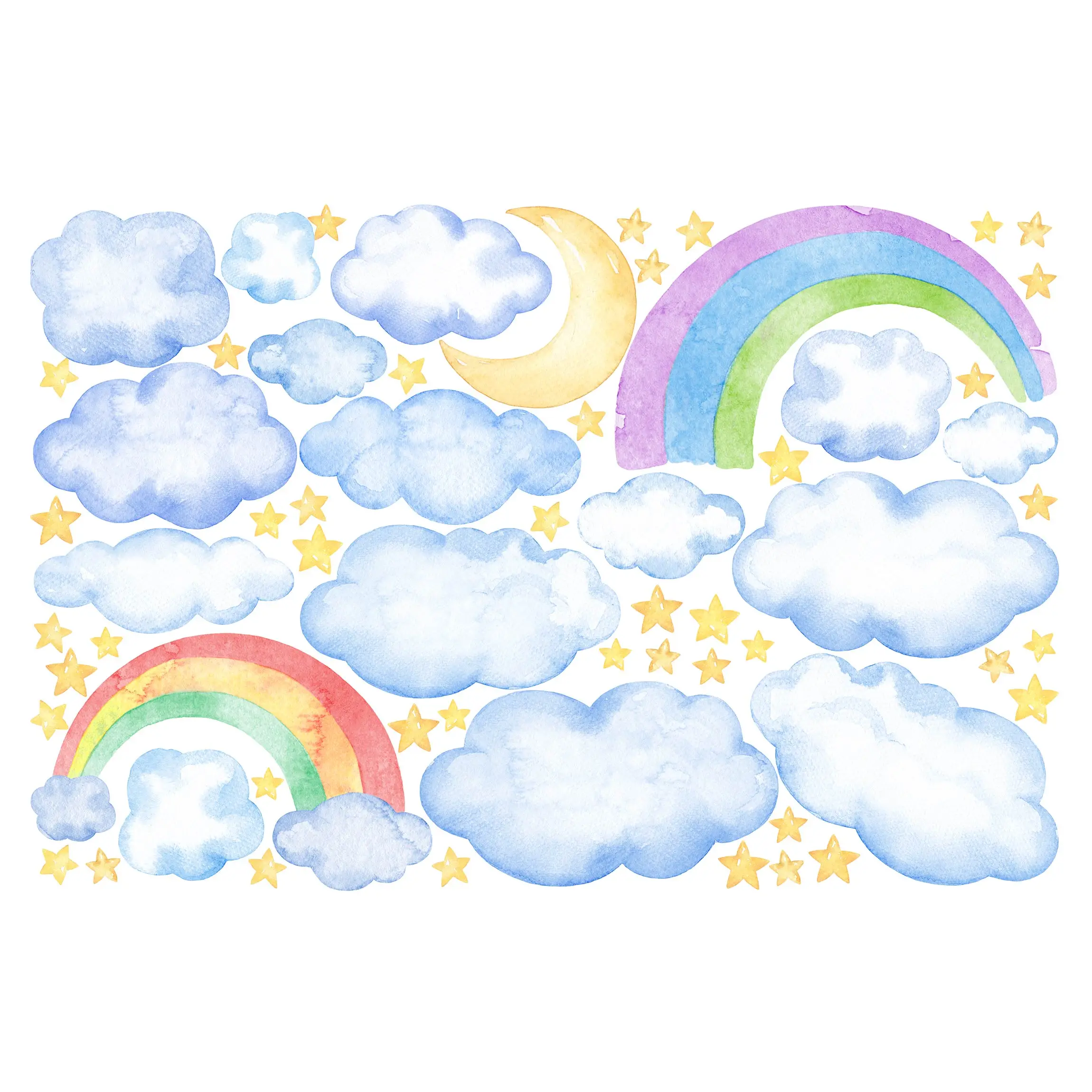 Aquarell Wolken Regenbogen Sterne Set