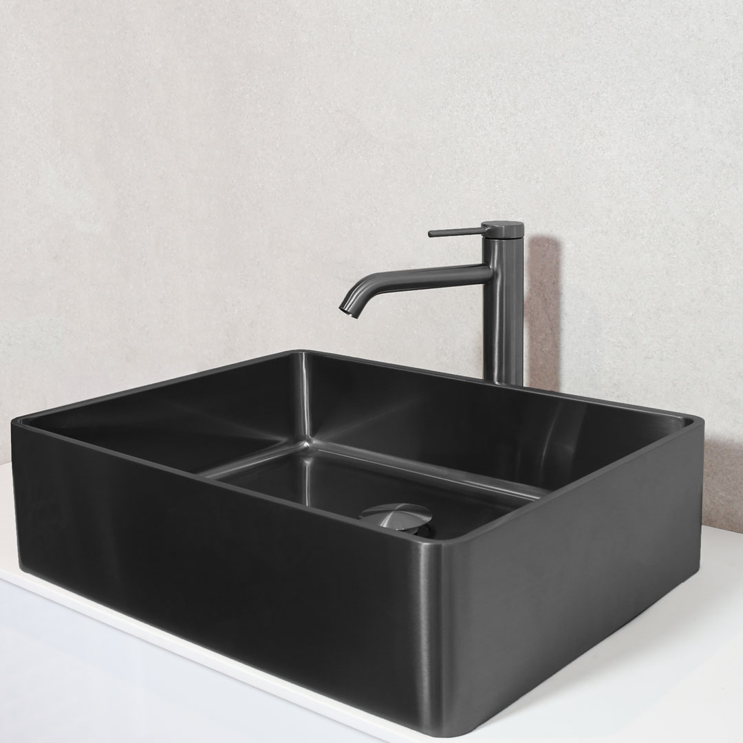 Essebagno Indus Waschtischmischer Hoch – Graue Metall-Armatur Mit Pop-Up Ablauf
