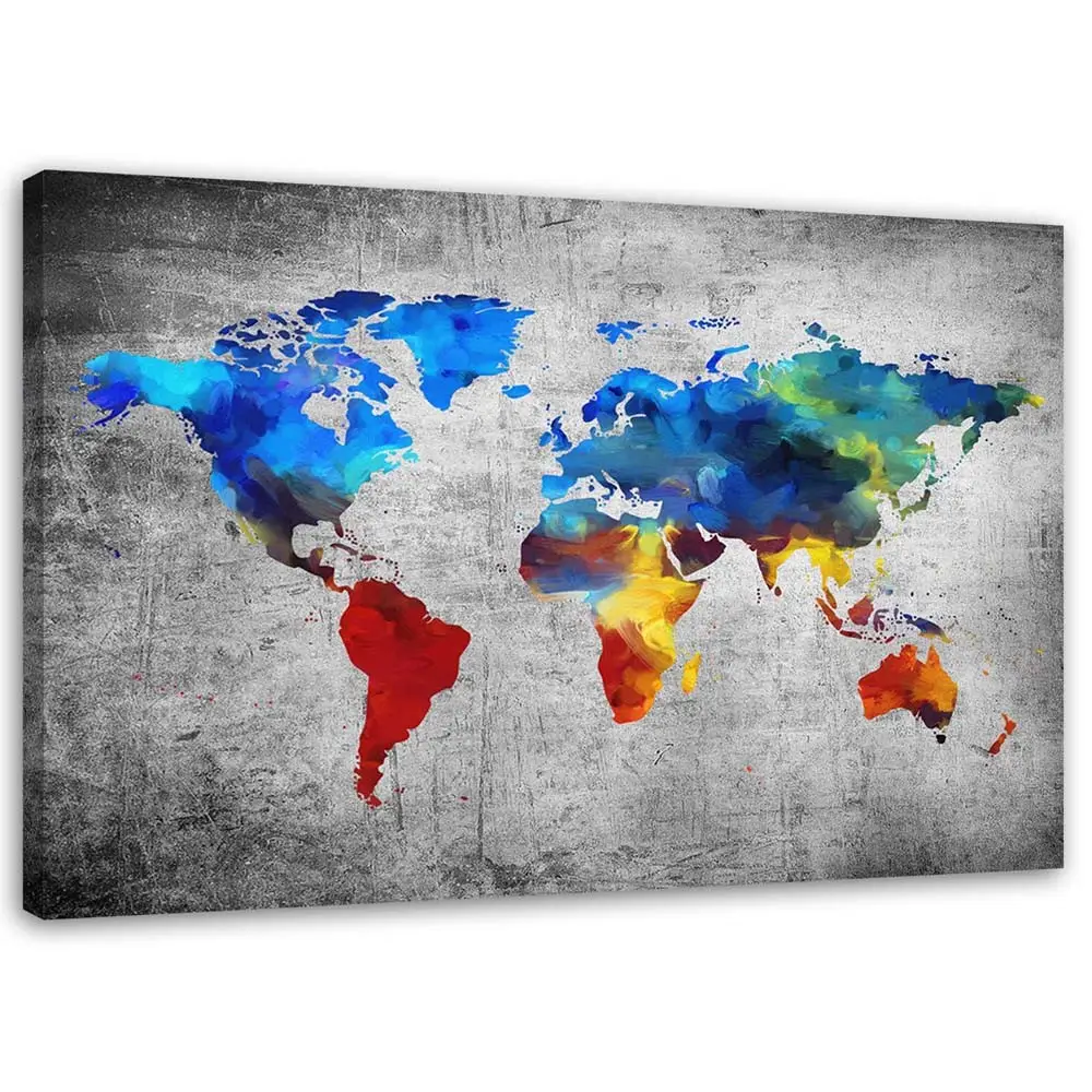 Wandbild Weltkarte auf Beton wie gemalt