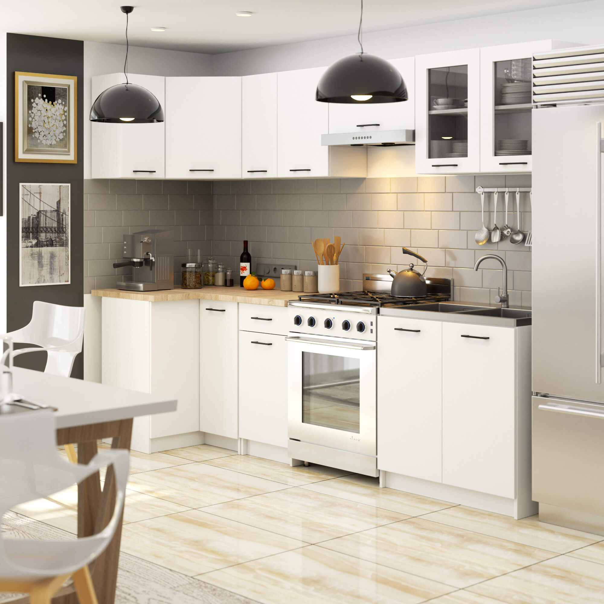 Küchenmöbel Set OLIWIA 2,4m - Moderne Küche In Weiß & Beton Optik