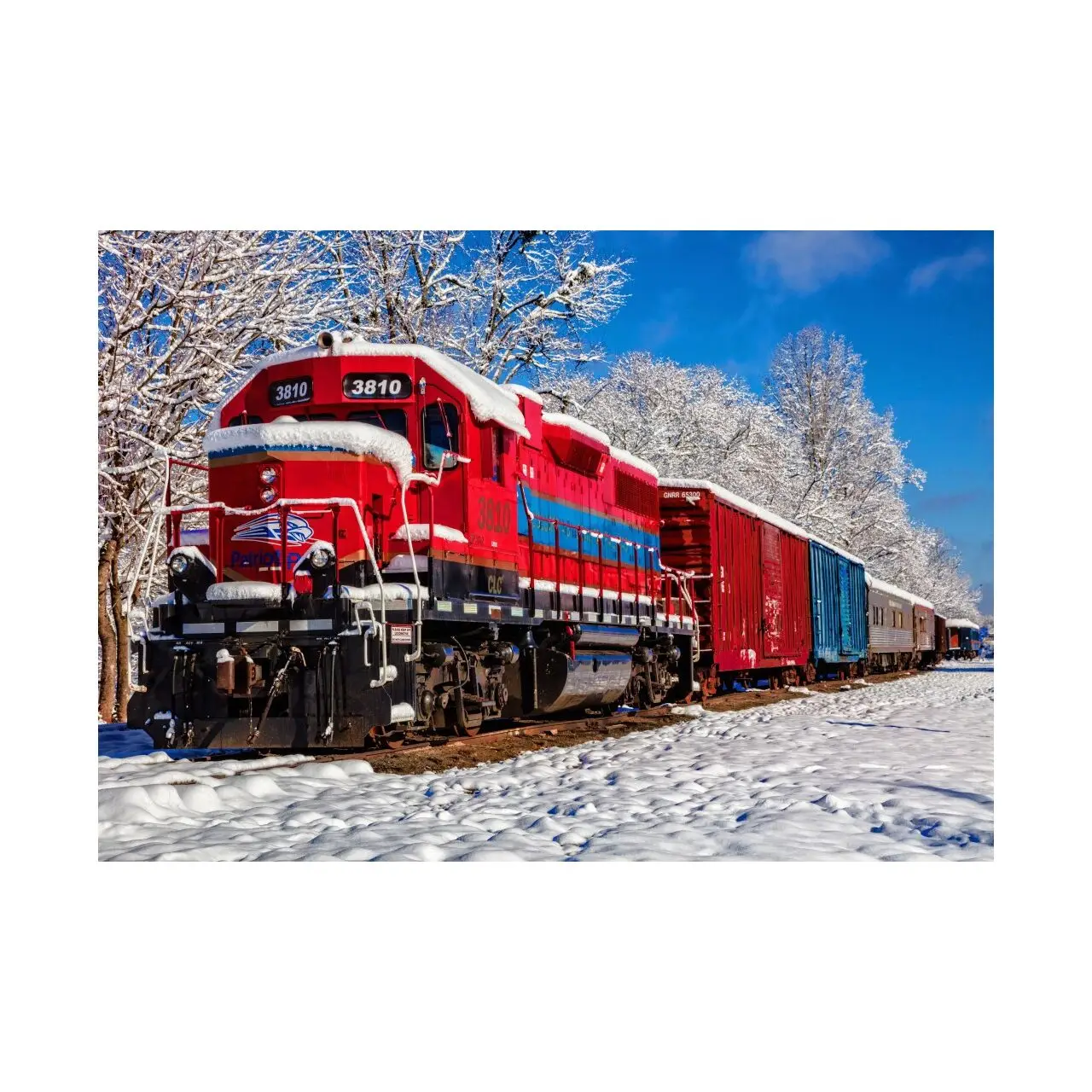 Puzzle Roter Zug im Schnee Teile 1500