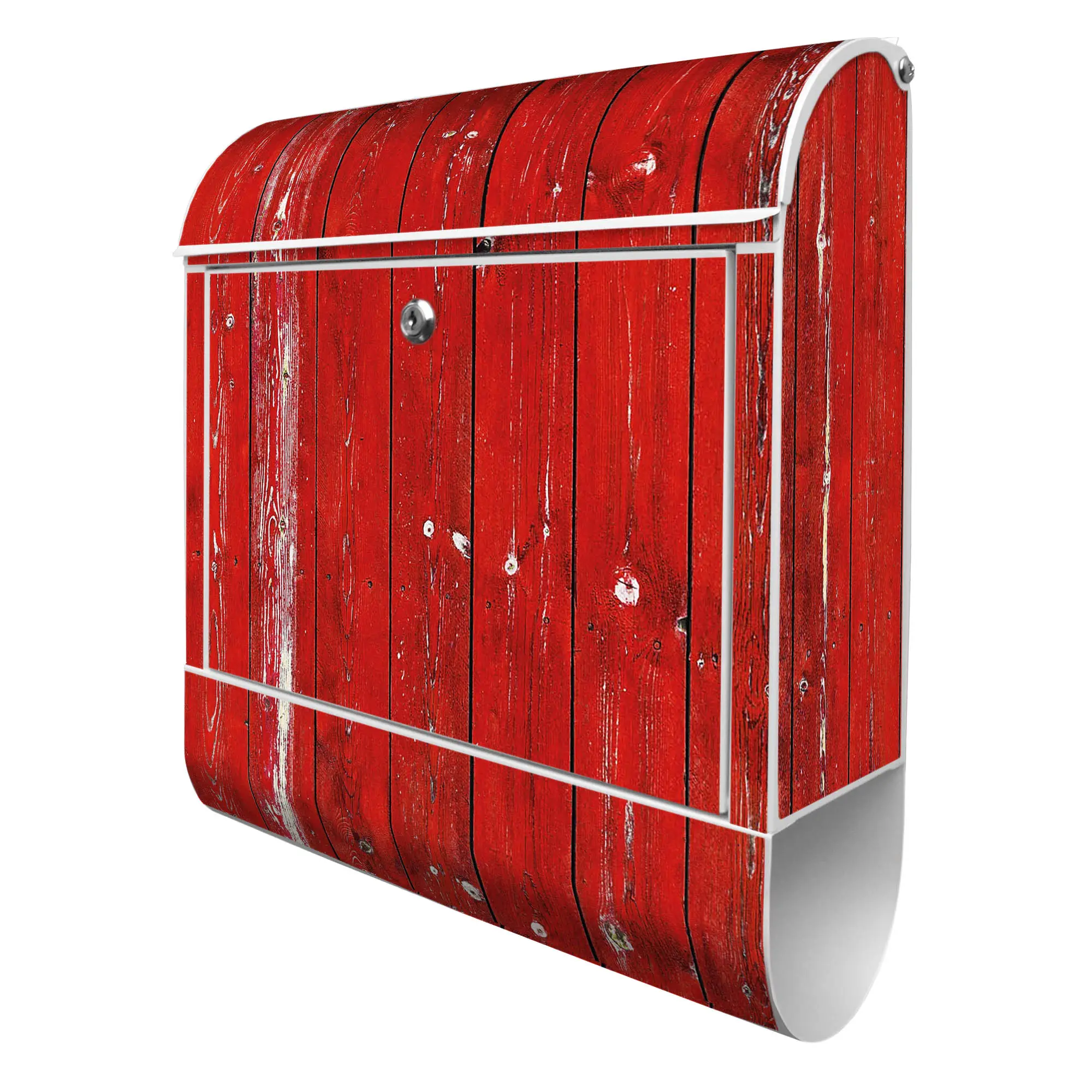 Rote Briefkasten Stahl Holzlatten