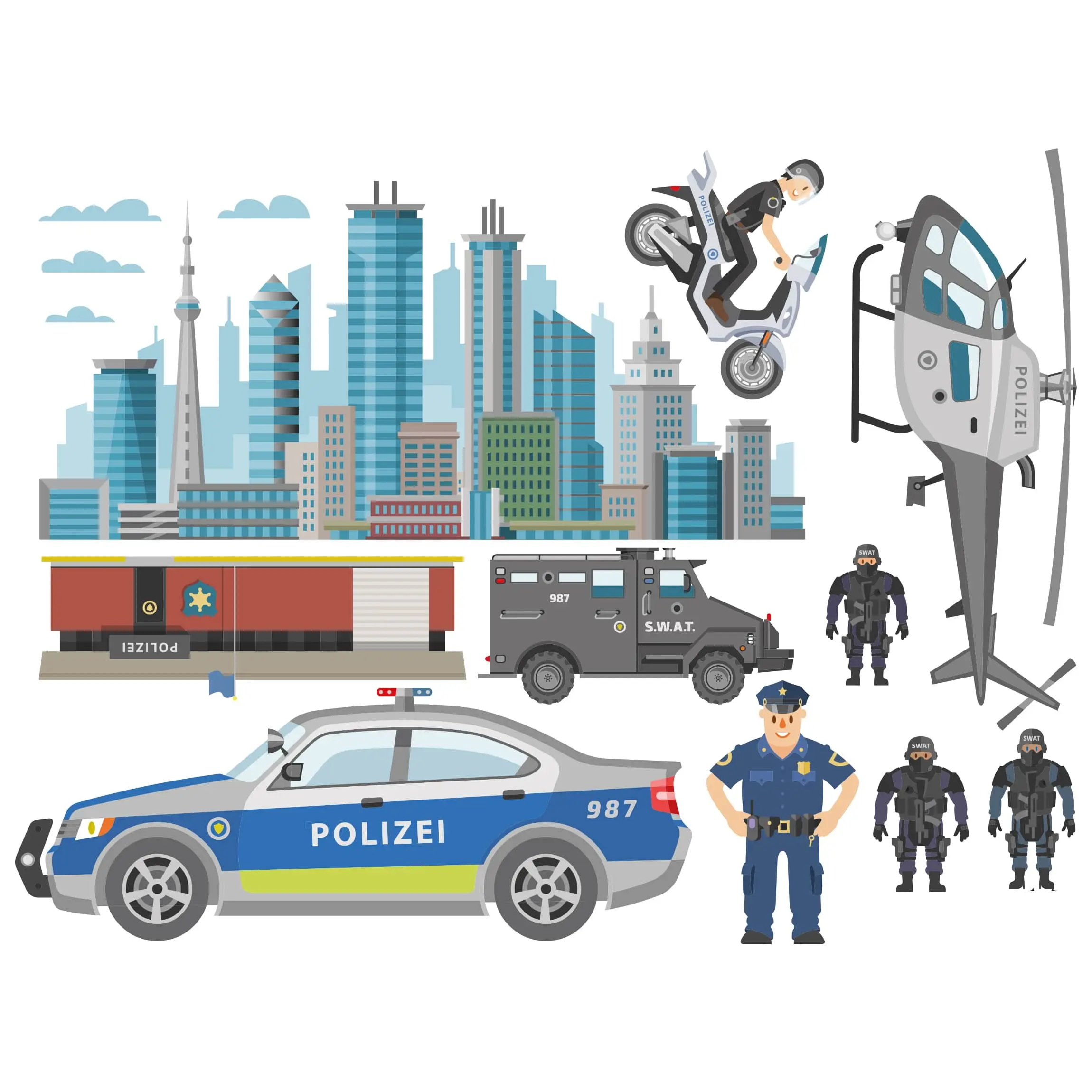 Polizeiautos und Set Polizei