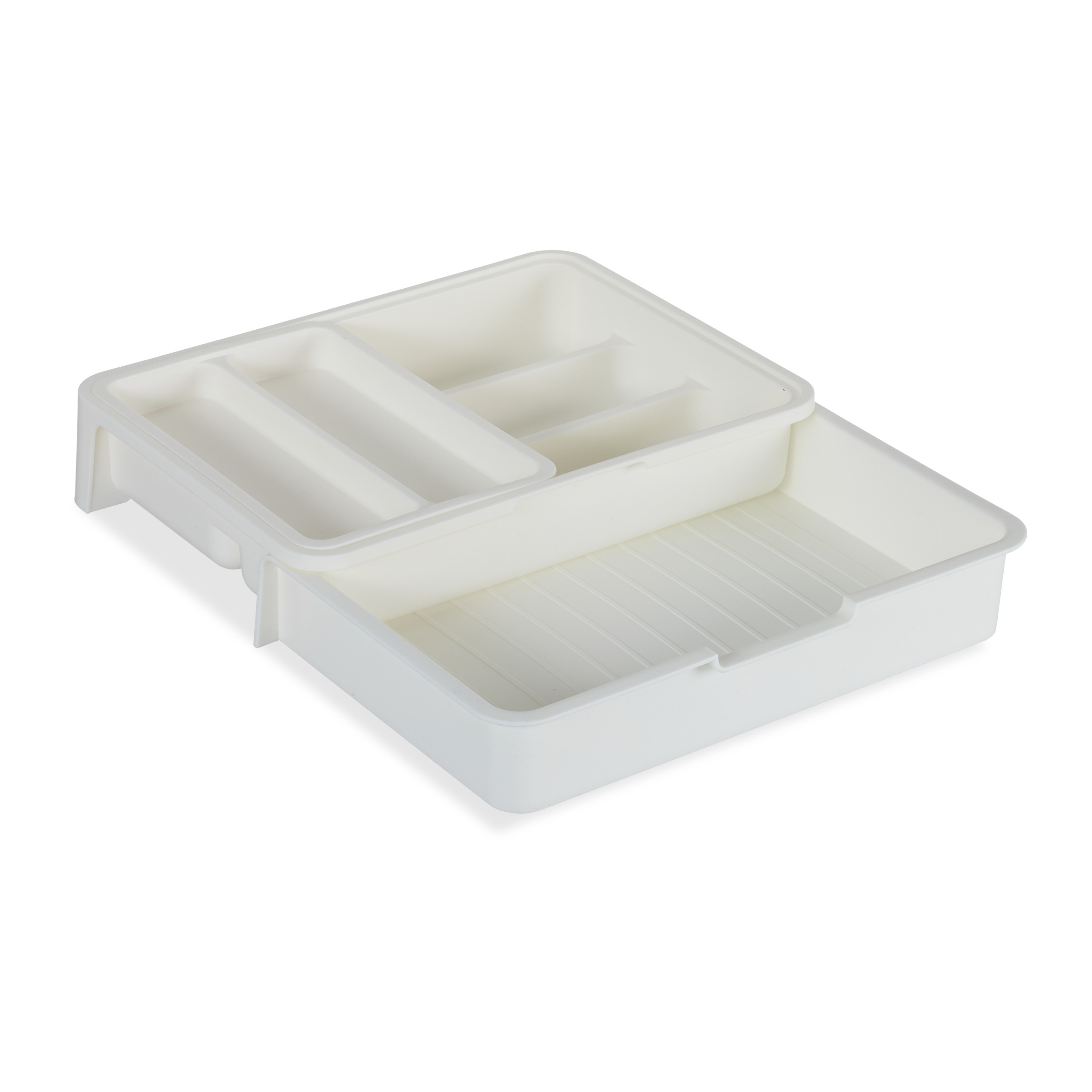 Relaxdays Bac à couverts pour tiroirs, lot de 2, HxLxP: 4 x 24,5 x 32,5 cm,  5 compartiments, plastique, blanc