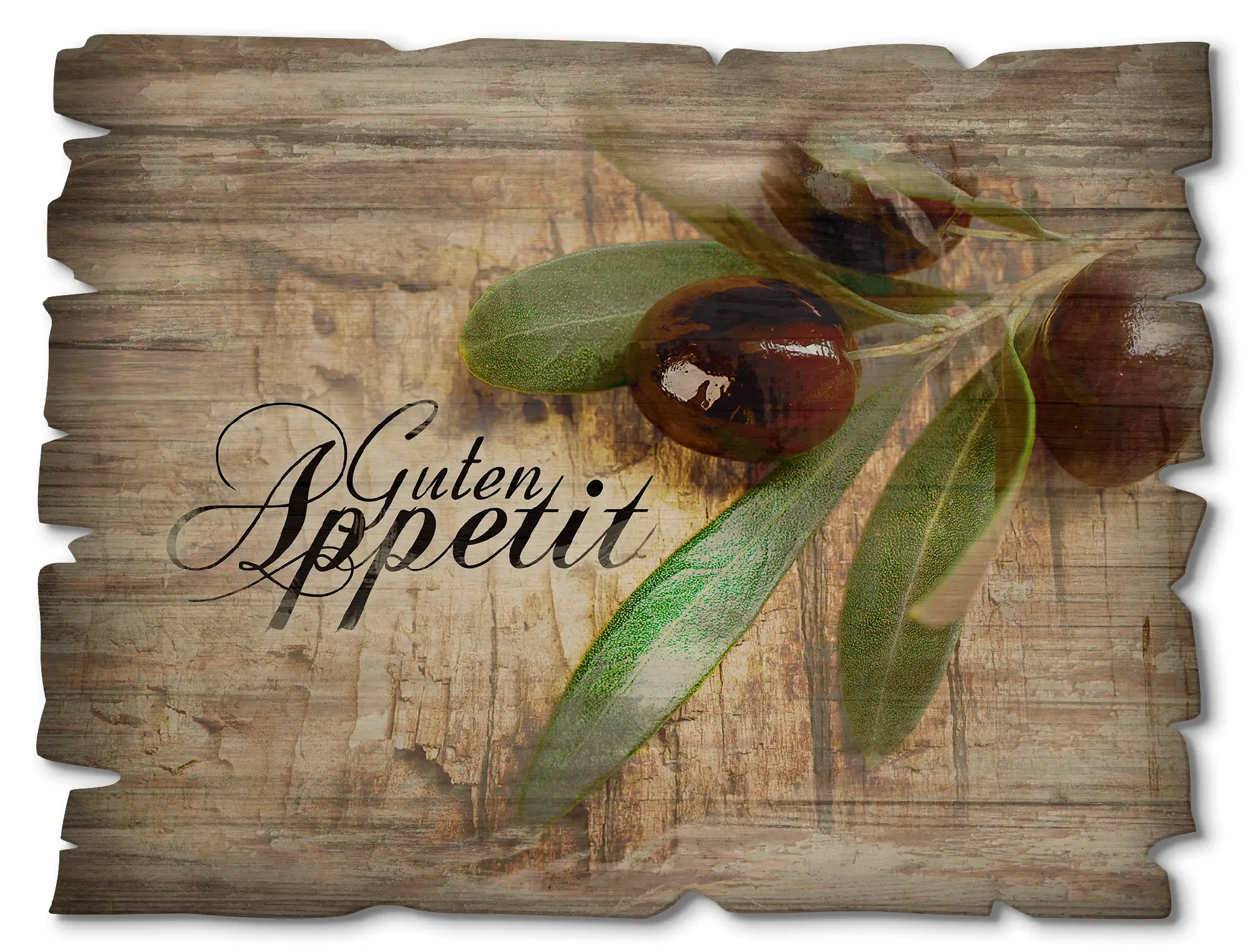Holzbild Oliven Guten Appetit