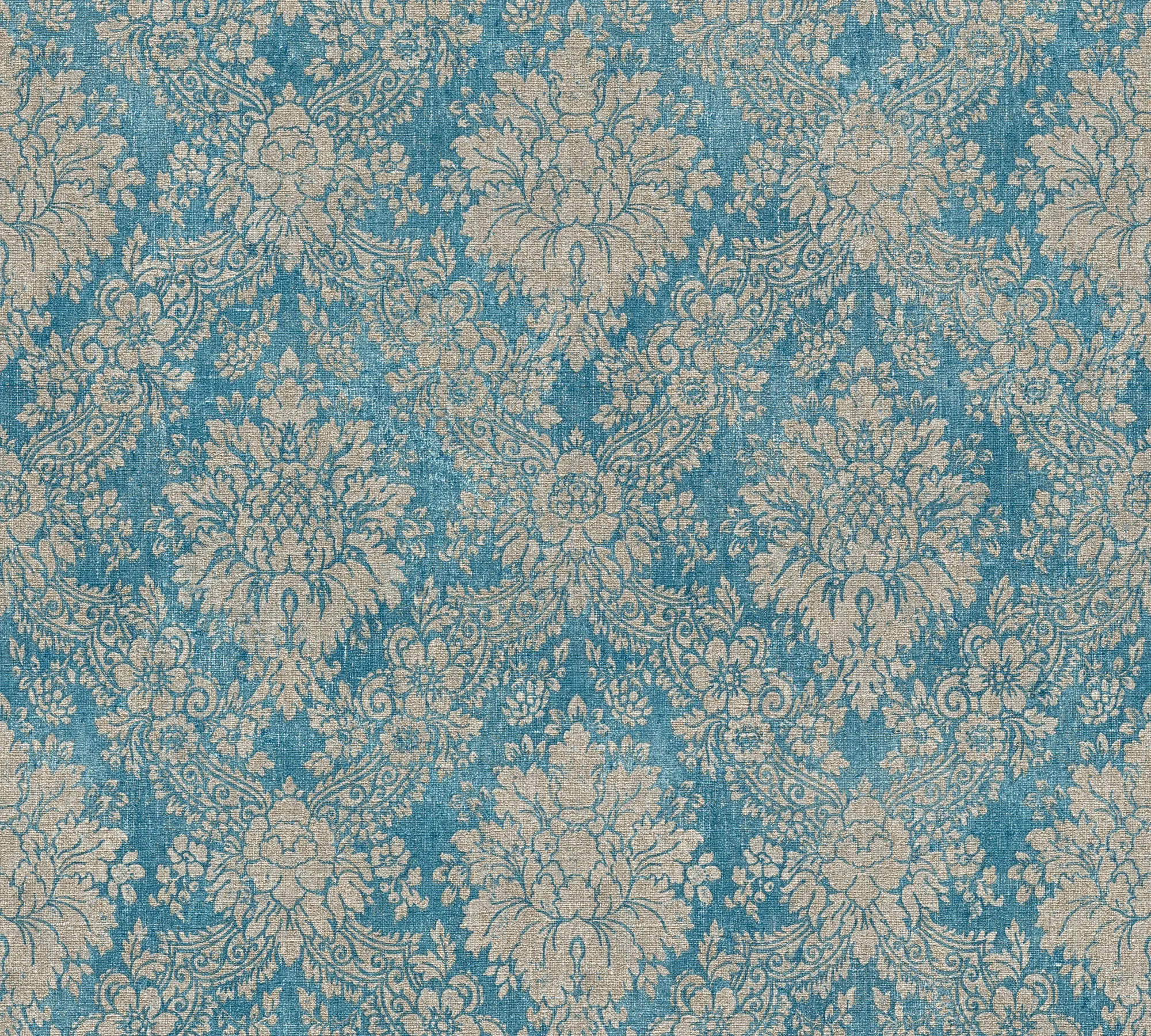 Vintage Barocktapete Oranment Blau Beige