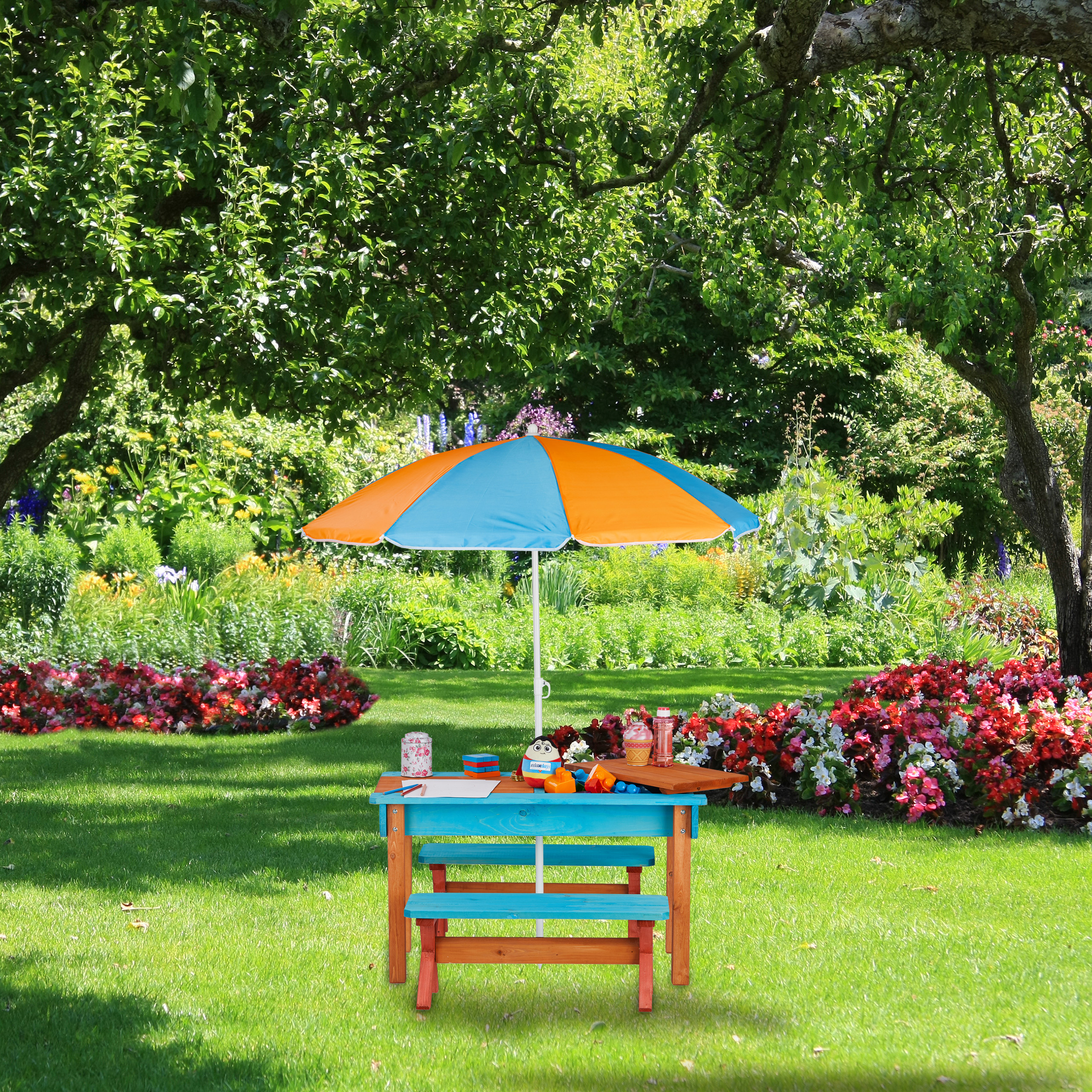 Relaxdays Ensemble Chaise Table Enfants En Bois 2 En 1 - Table Et Bancs Pour Jeux, Cuisine De Boue Et Repas Au Jardin 49x90x85 Cm