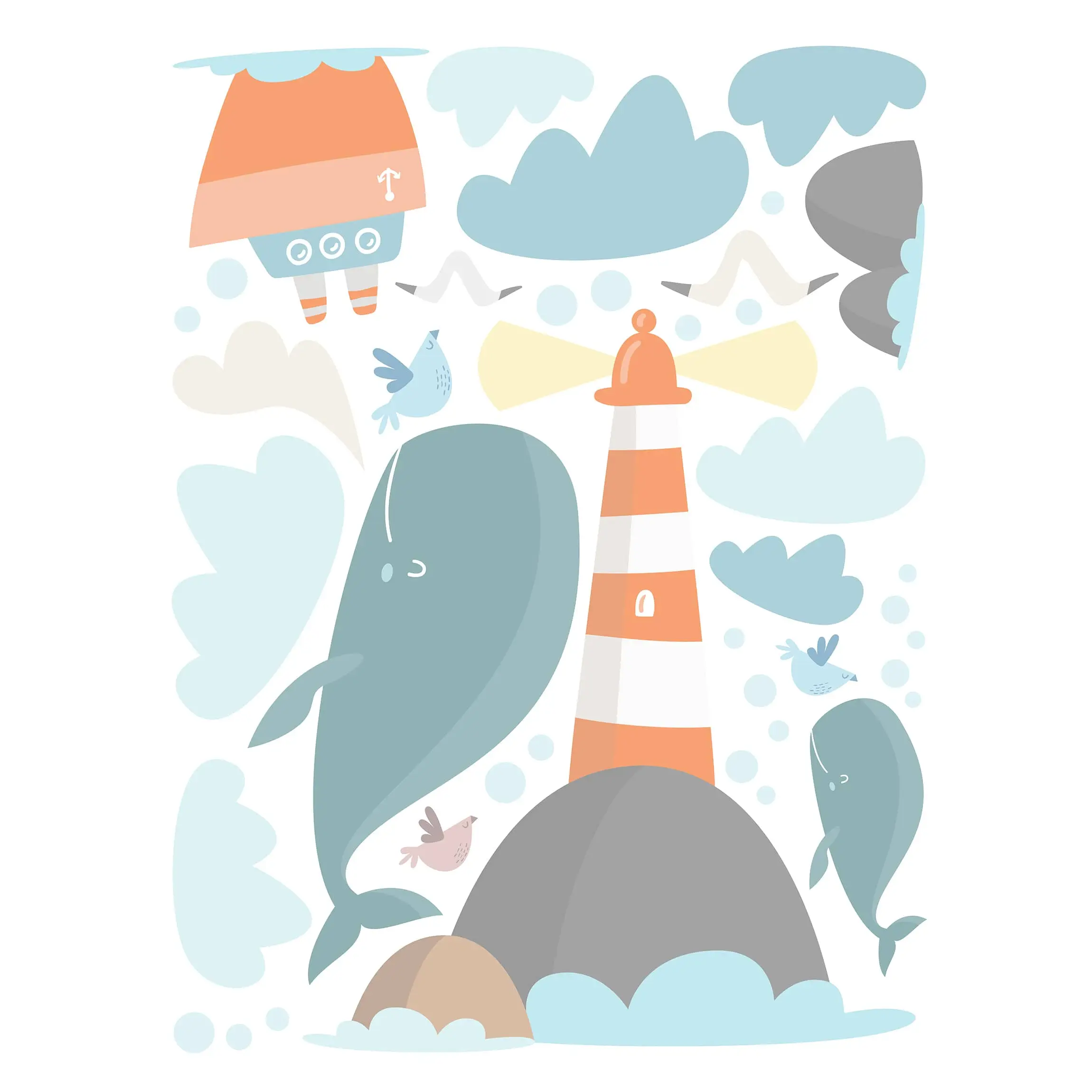 Leuchtturm und Wale