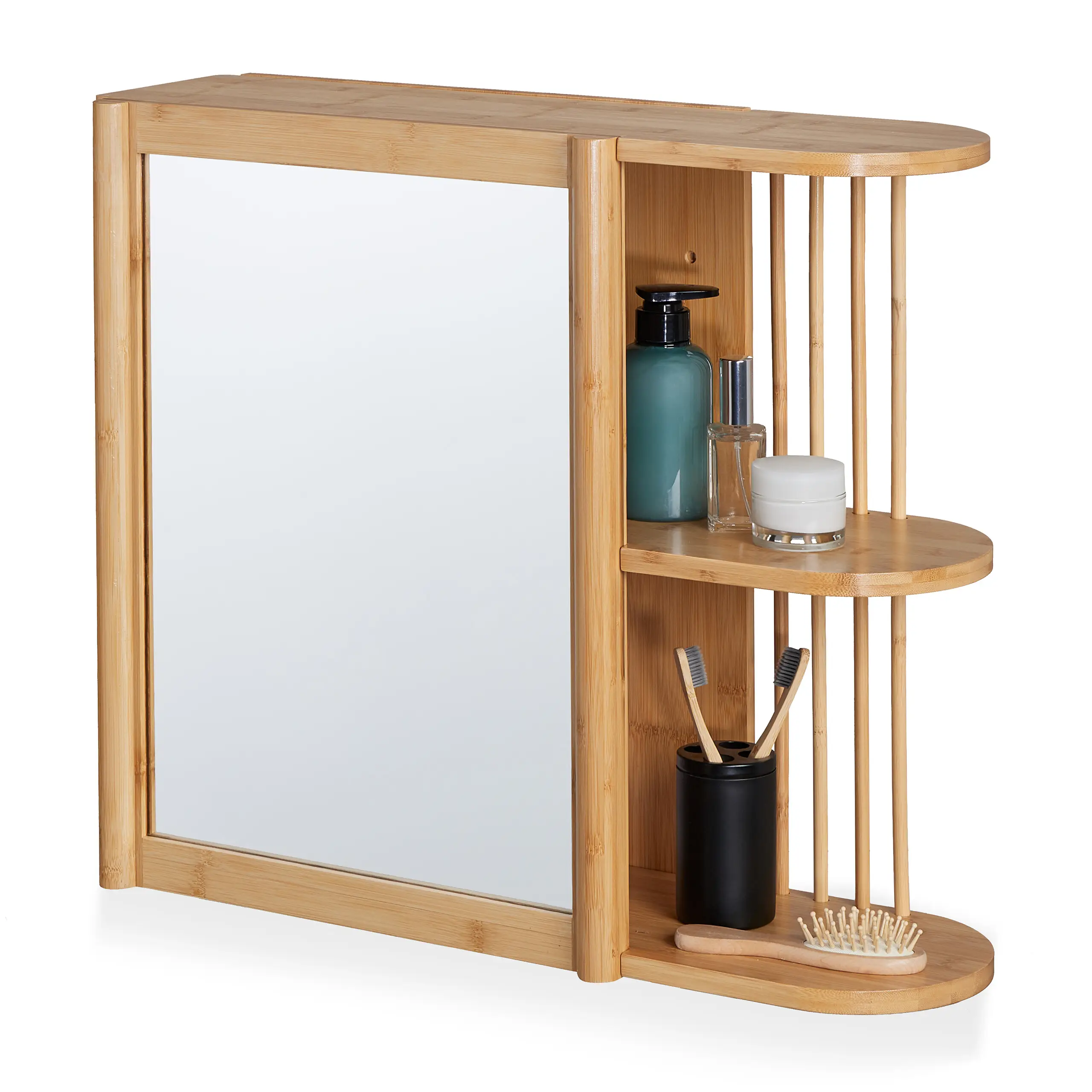 Bambus Wandregal mit Spiegel | Spiegelschränke