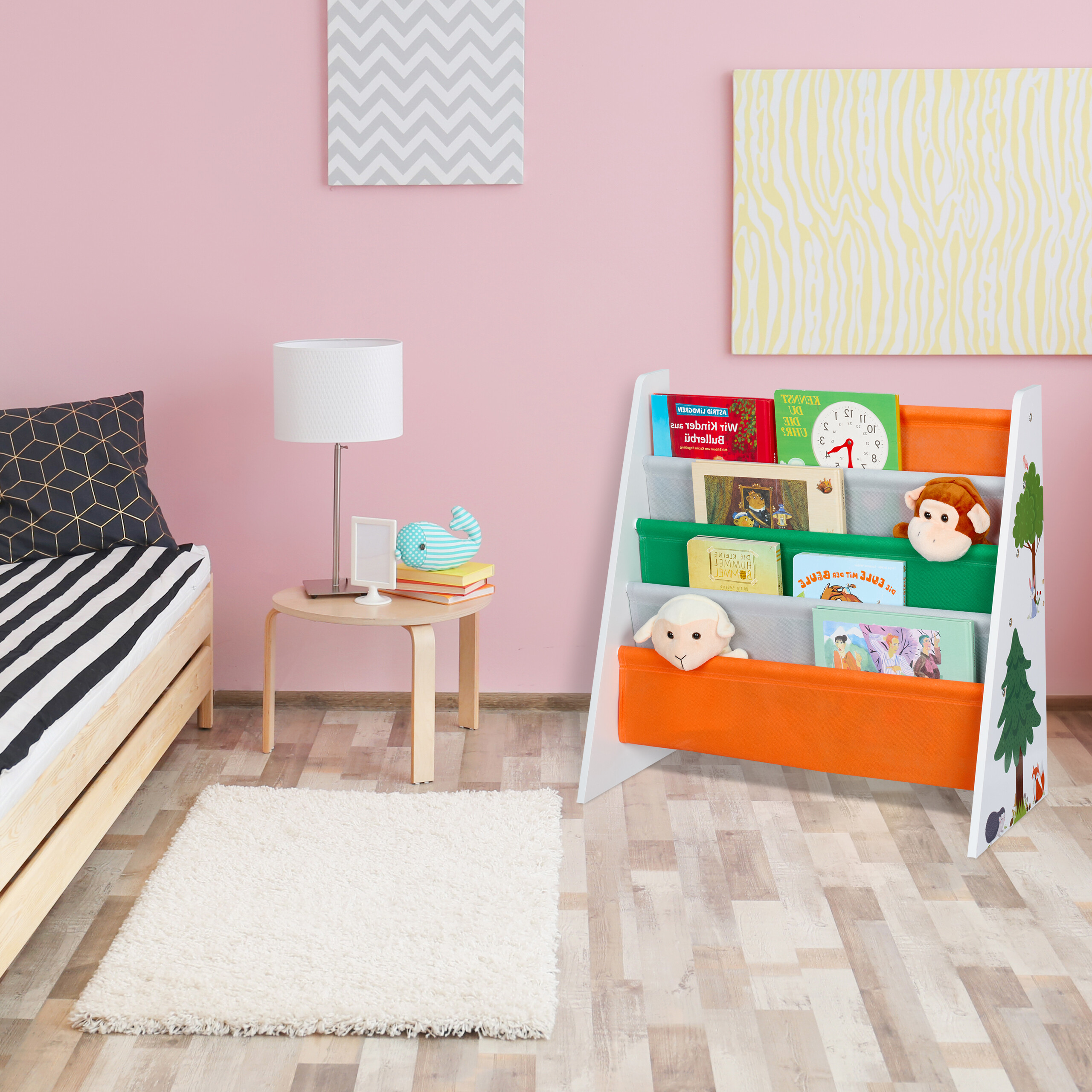 Relaxdays Étagère Enfants, 5 Compartiments, H X L X P : 60 X 42,5 X 30 Cm, MDF, Meuble Rangement, Poignées, Blanc-Bleu