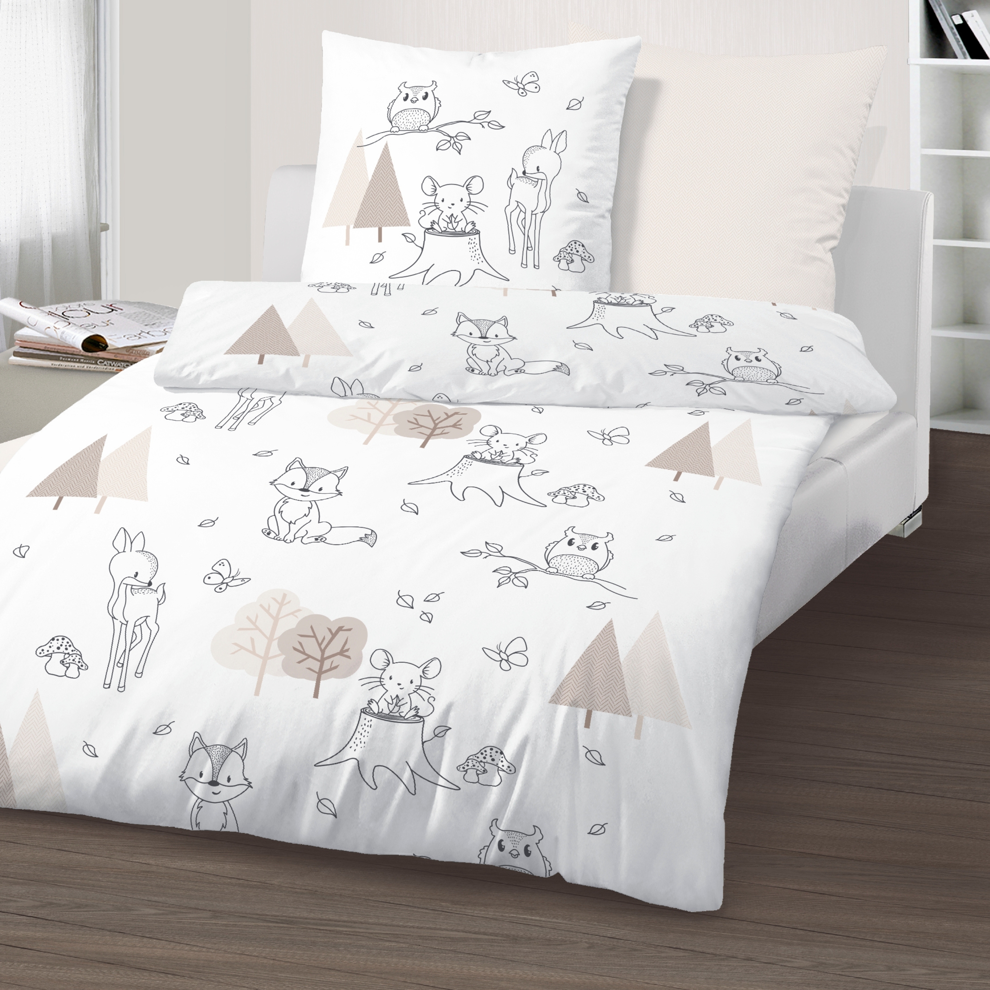Bettwäsche Waldtiere Eule Rehkitz Fuchs kaufen