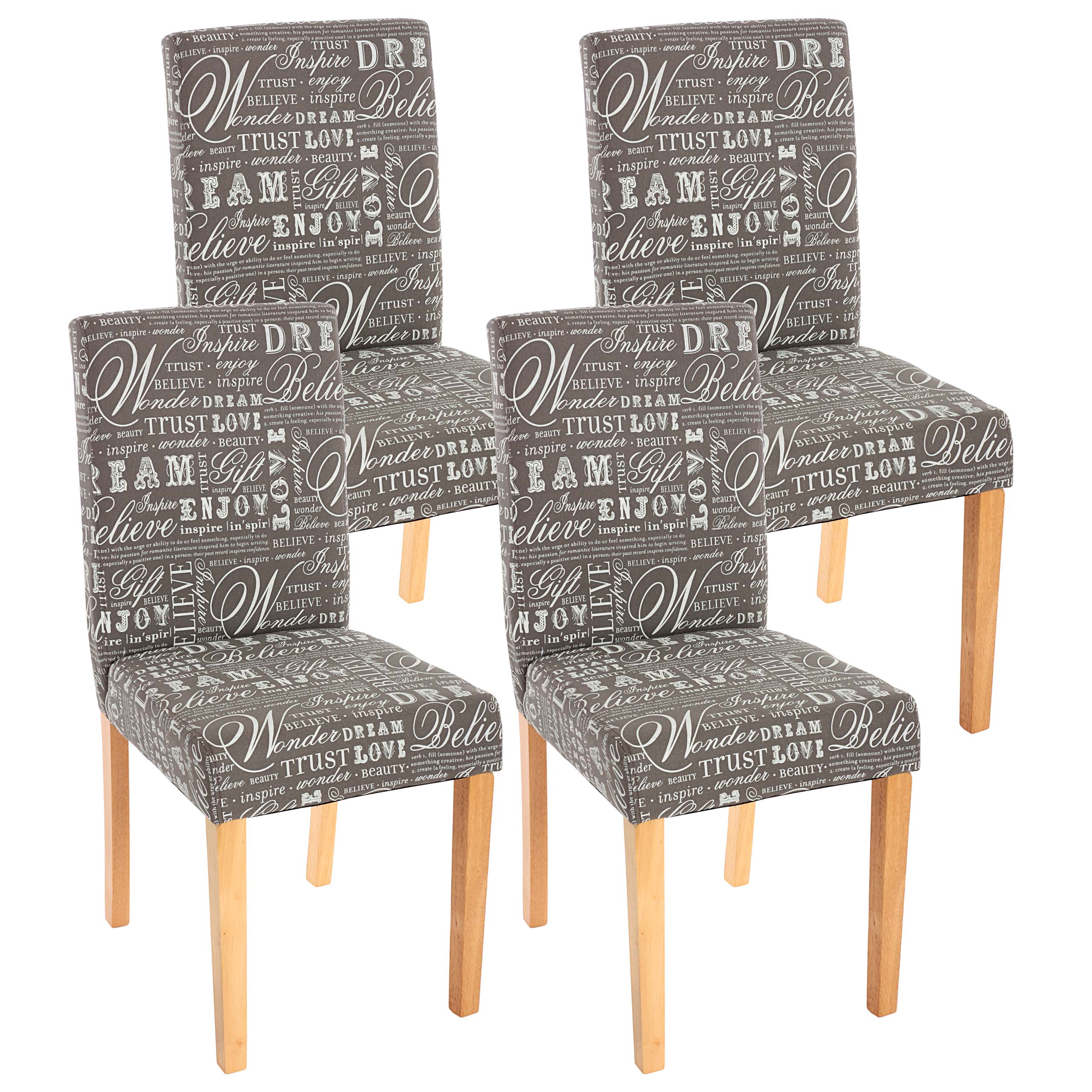 Set van 2 eetkamerstoelen Keukenstoel Littau ~ textiel met belettering, crème, donkere poten