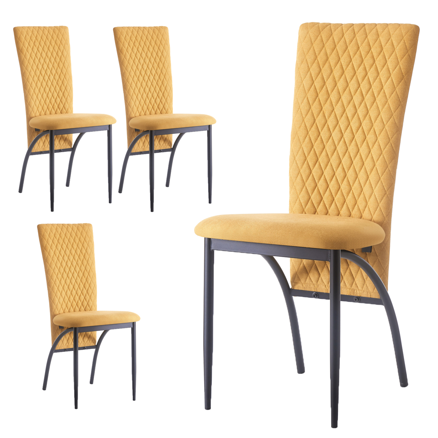 Chaises De Salle à Manger En Chenille - Lot De 2 - Pieds En Métal - Design Moderne Avec Dossier En Ailes - Jaune, Gris, Vert