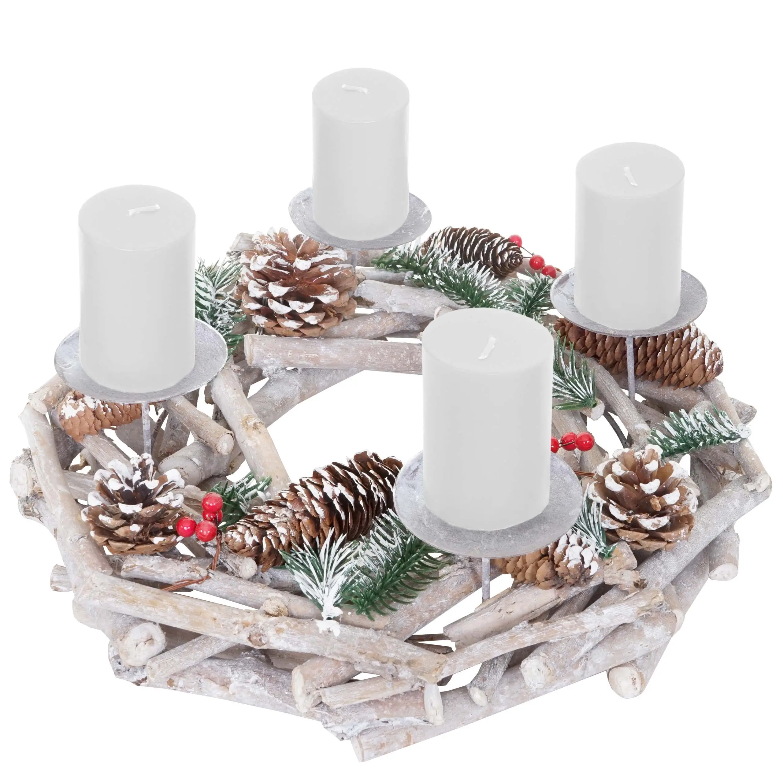 Adventskranz wei脽 Kerzen Holz rund