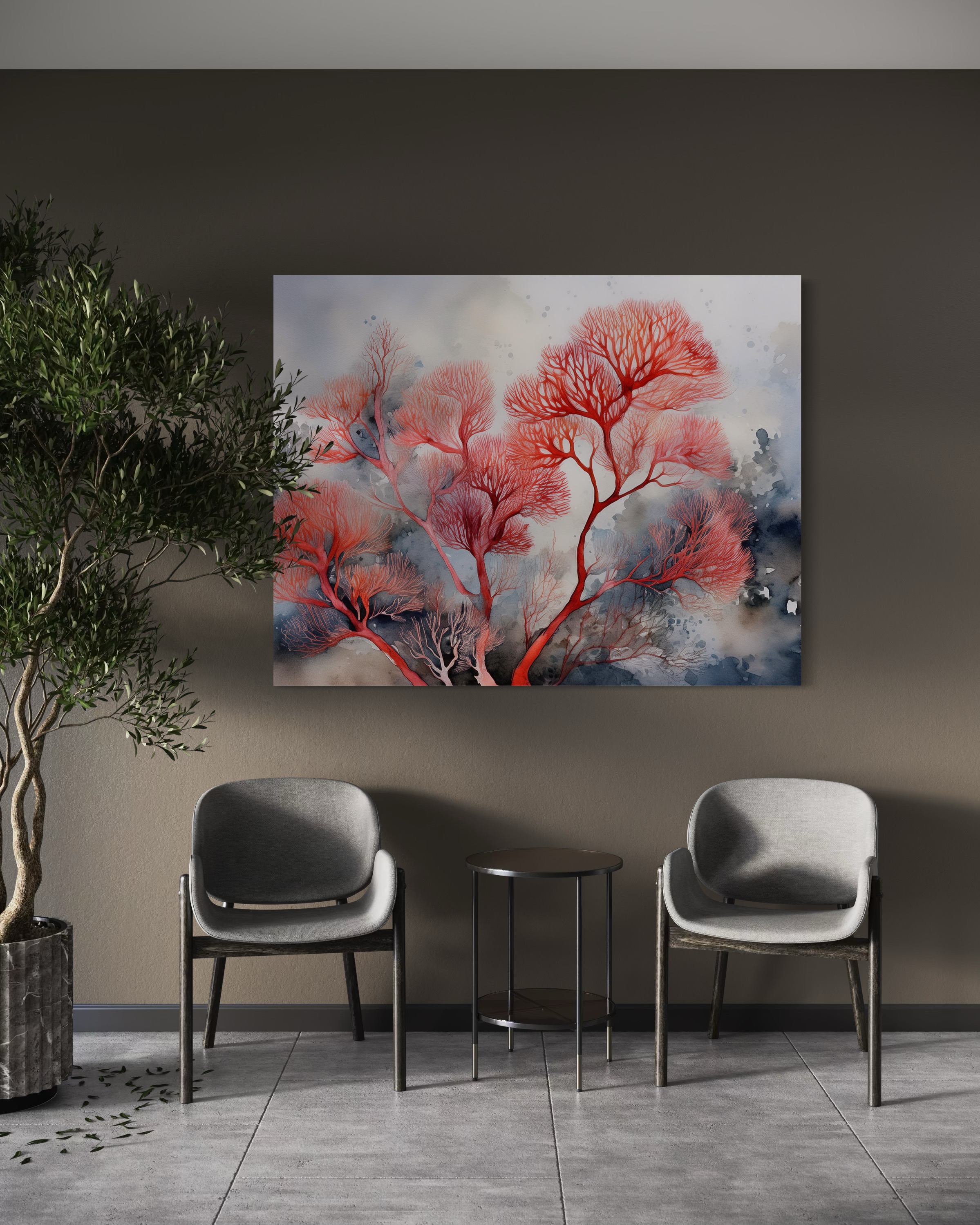 Handgemaltes Abstraktes Leinwandbild - 4-teilig, 120x70cm, Unikat Mit Pflanzenmotiv