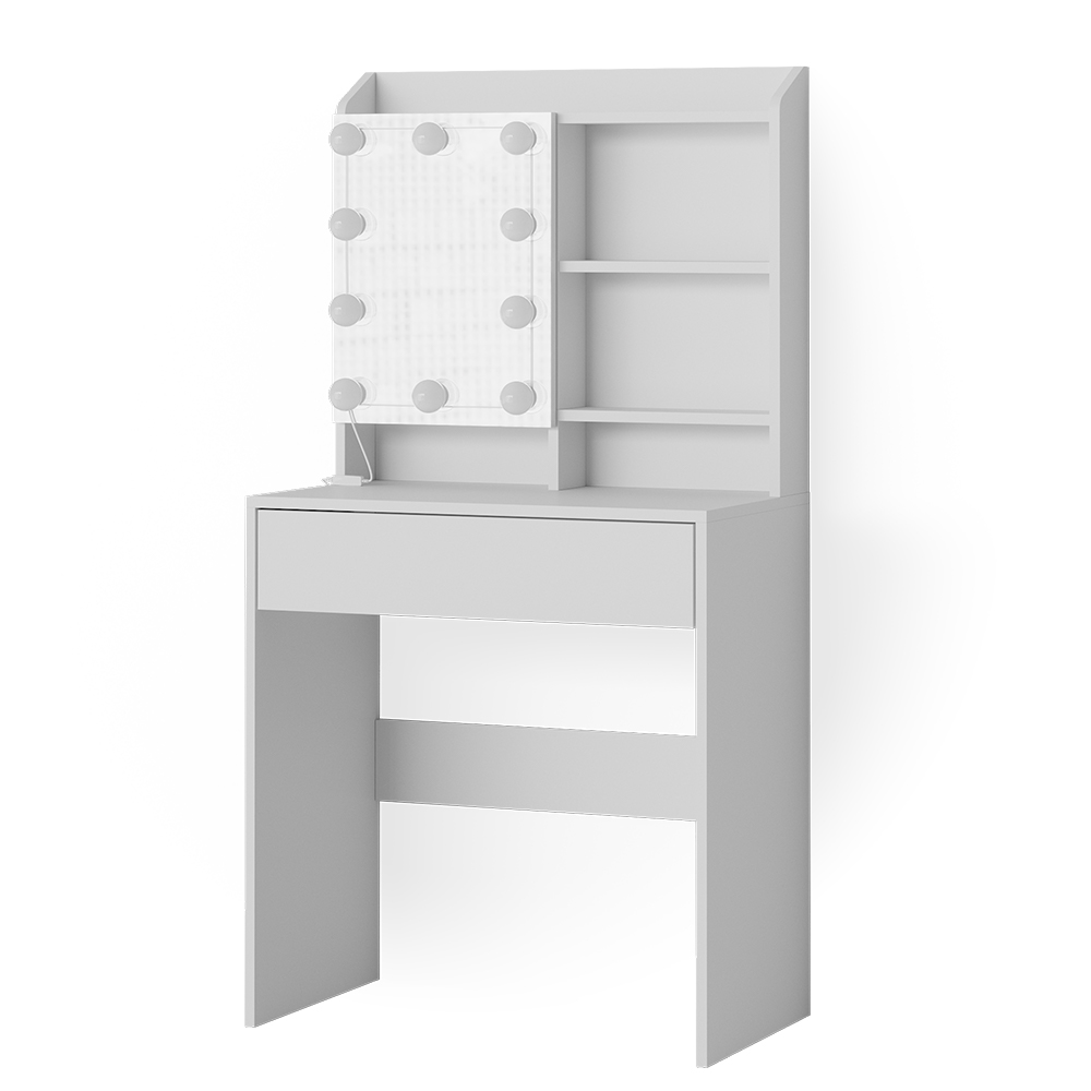 Sweiko Coiffeuse avec 3 tiroirs, miroir, éclairage LED et banc de rangement