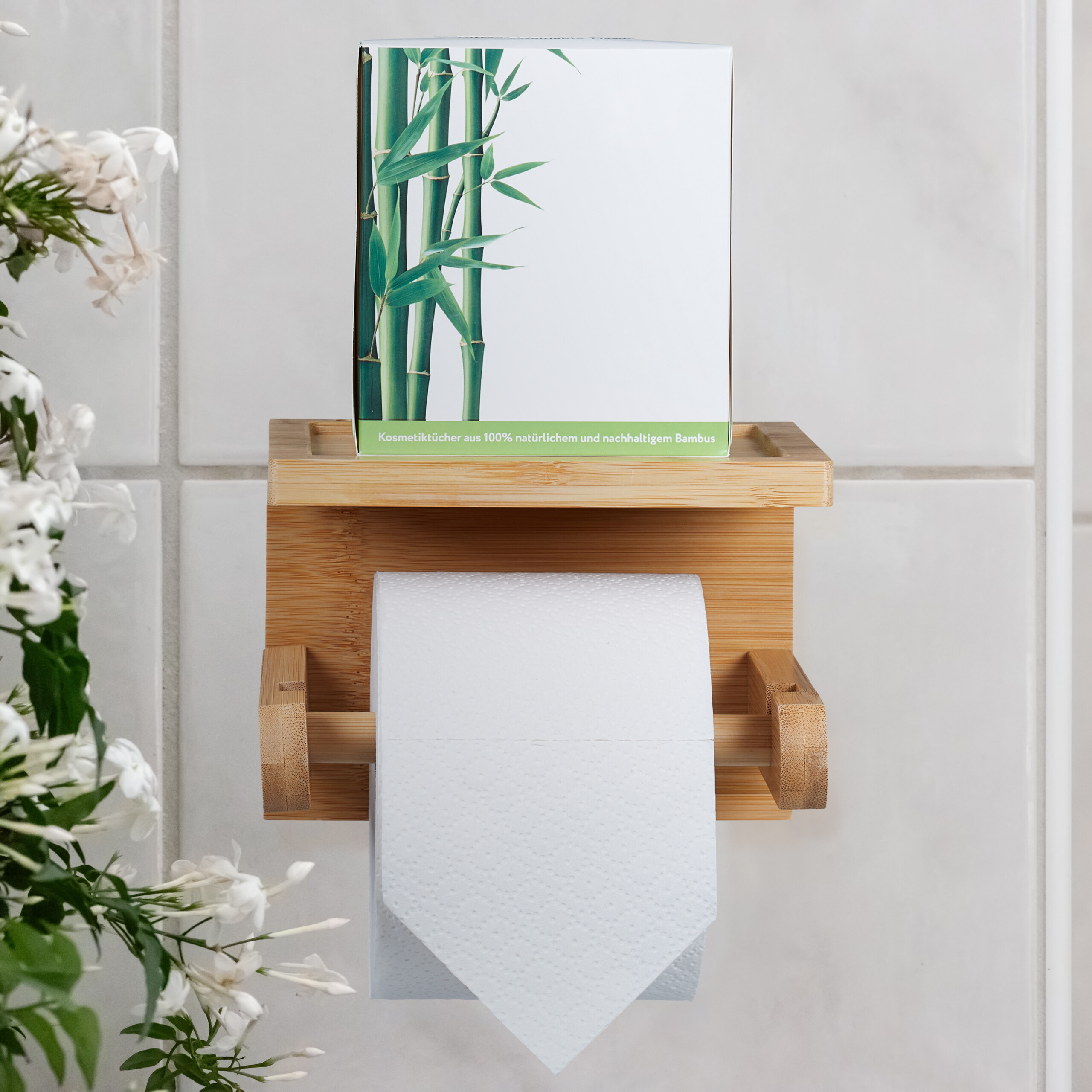 Domax Toilettenpapierhalter Mit Schublade Aus Bambus – Wandmontage, Selbstklebend Oder Schrauben, Ablage Für Handy & Tücher