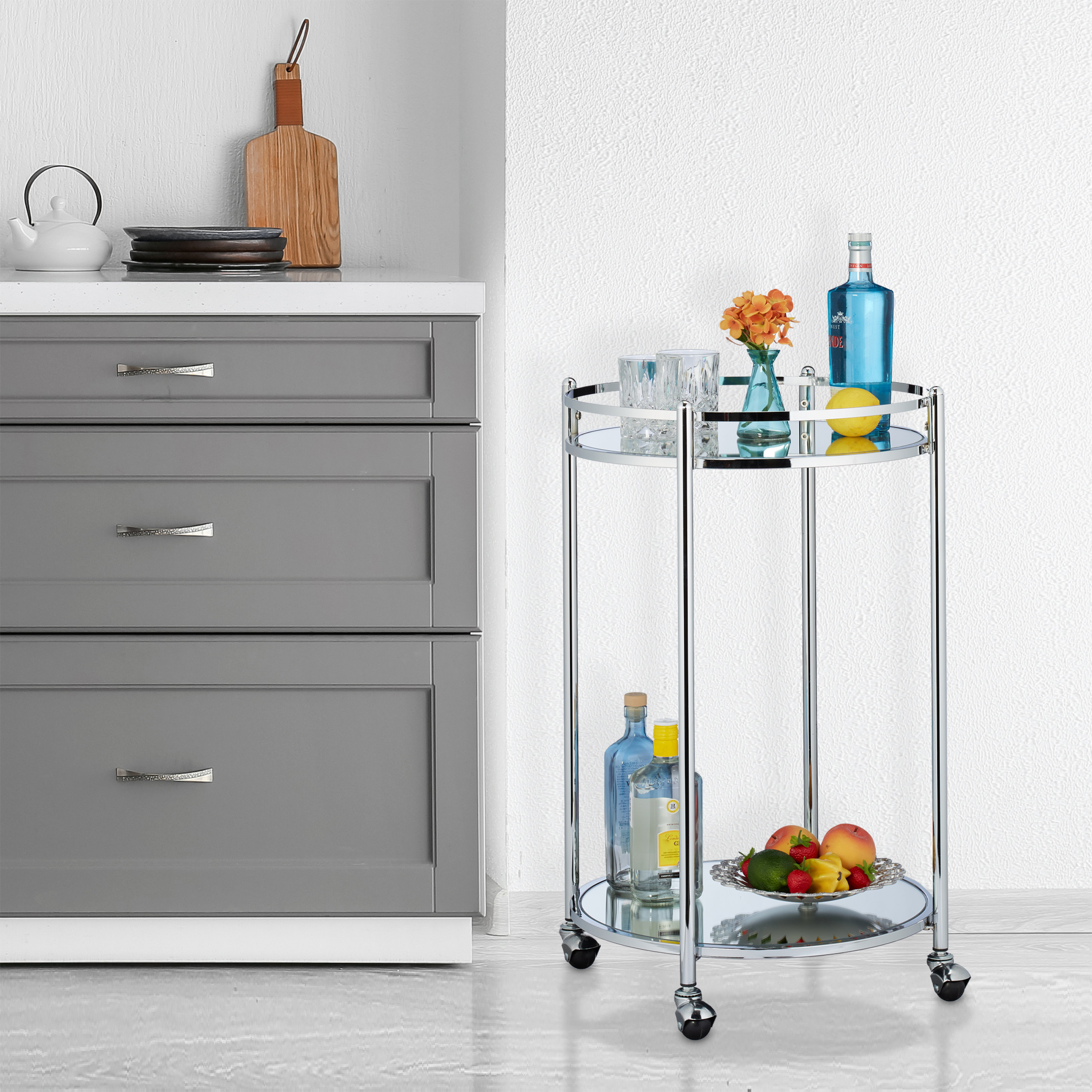 Servierwagen rund Silber kaufen