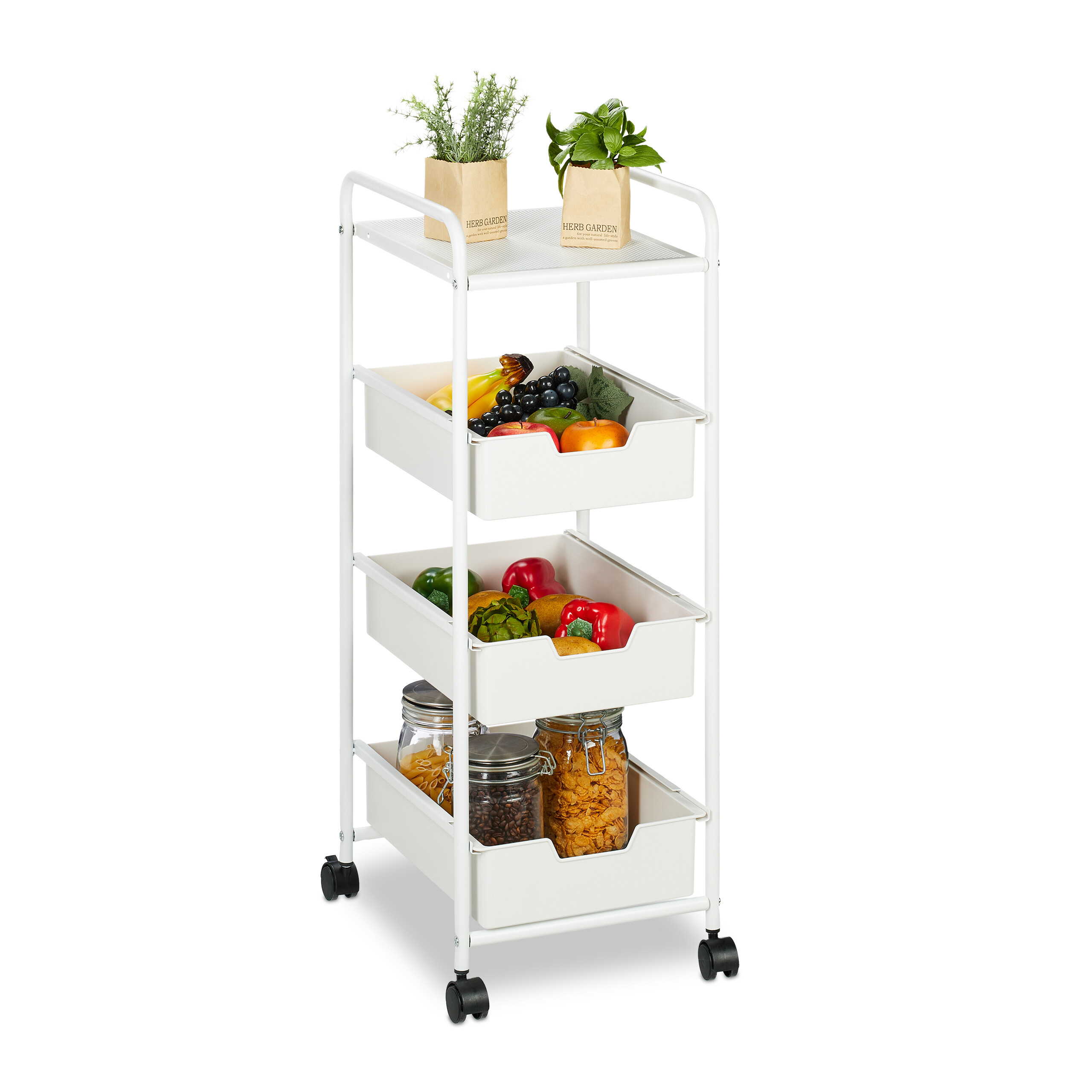 Simple Houseware Rollwagen 3-stufig Aus Metall – Türkis, Mit Rädern & Bremsen, Platzsparend