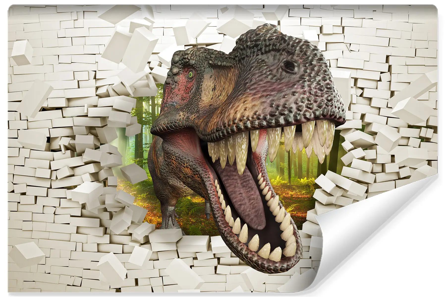 Fototapete Dinosaurier 3D Wald Ziegel