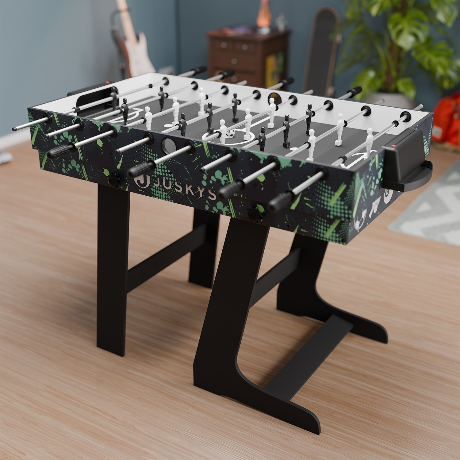 Juskys 5in1 Spieltisch Ballzauber – Klappbarer Multifunktionstisch Mit Tischtennis, Kicker, Billard, Hockey & Basketball Für Kinder