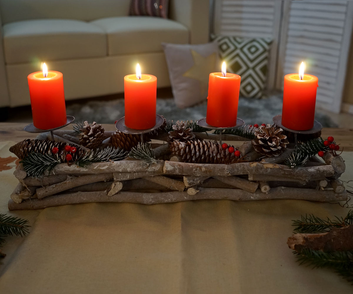 Adventskranz länglich Holz Kerzen rot kaufen