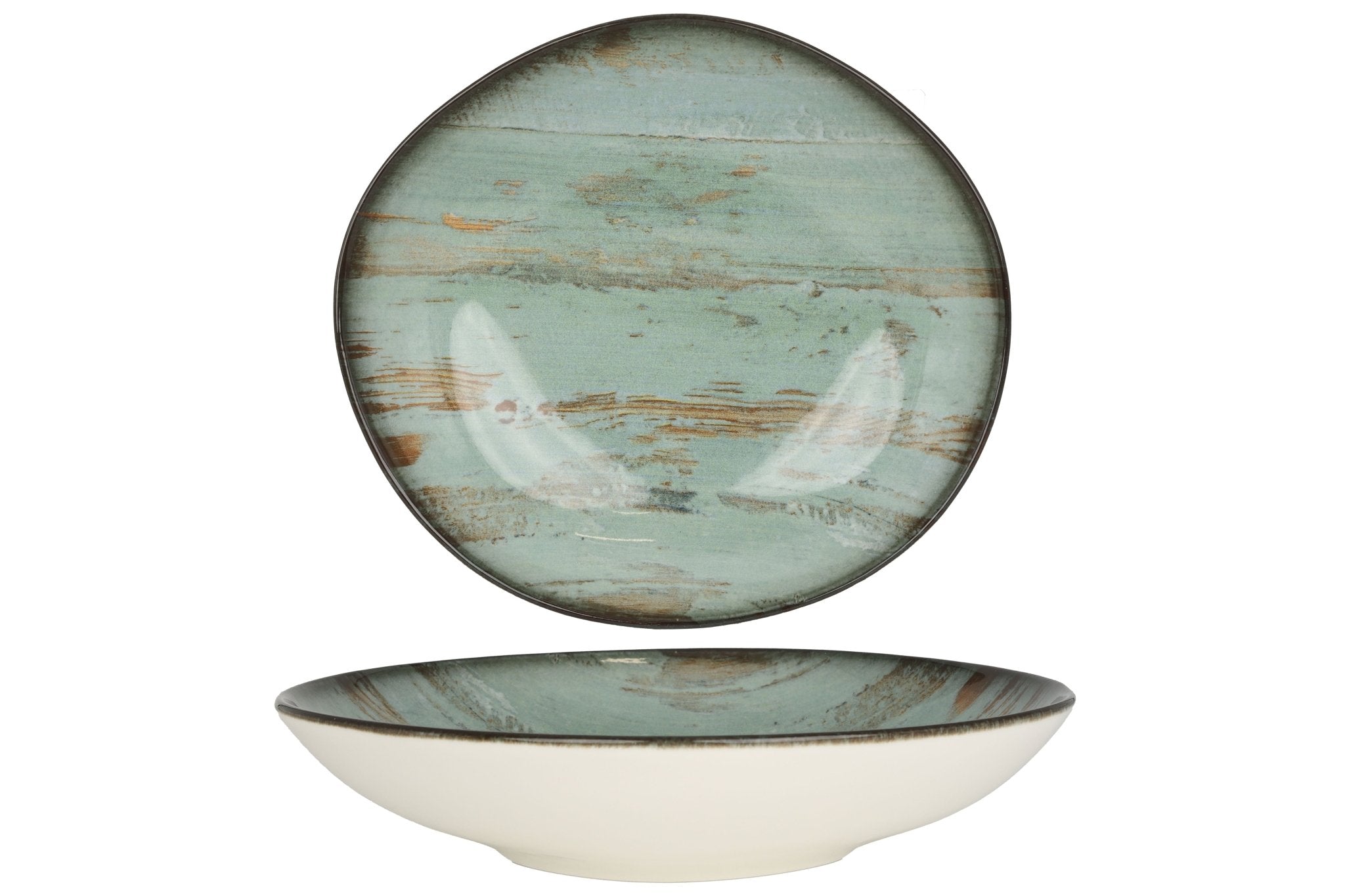 Bonna Assiette Gourmet Madera Mint - 27 Cm - Porcelaine Premium - Effet Bois Vintage - Turquoise, Marron, Vert - Passe Au Lave-Vaisselle