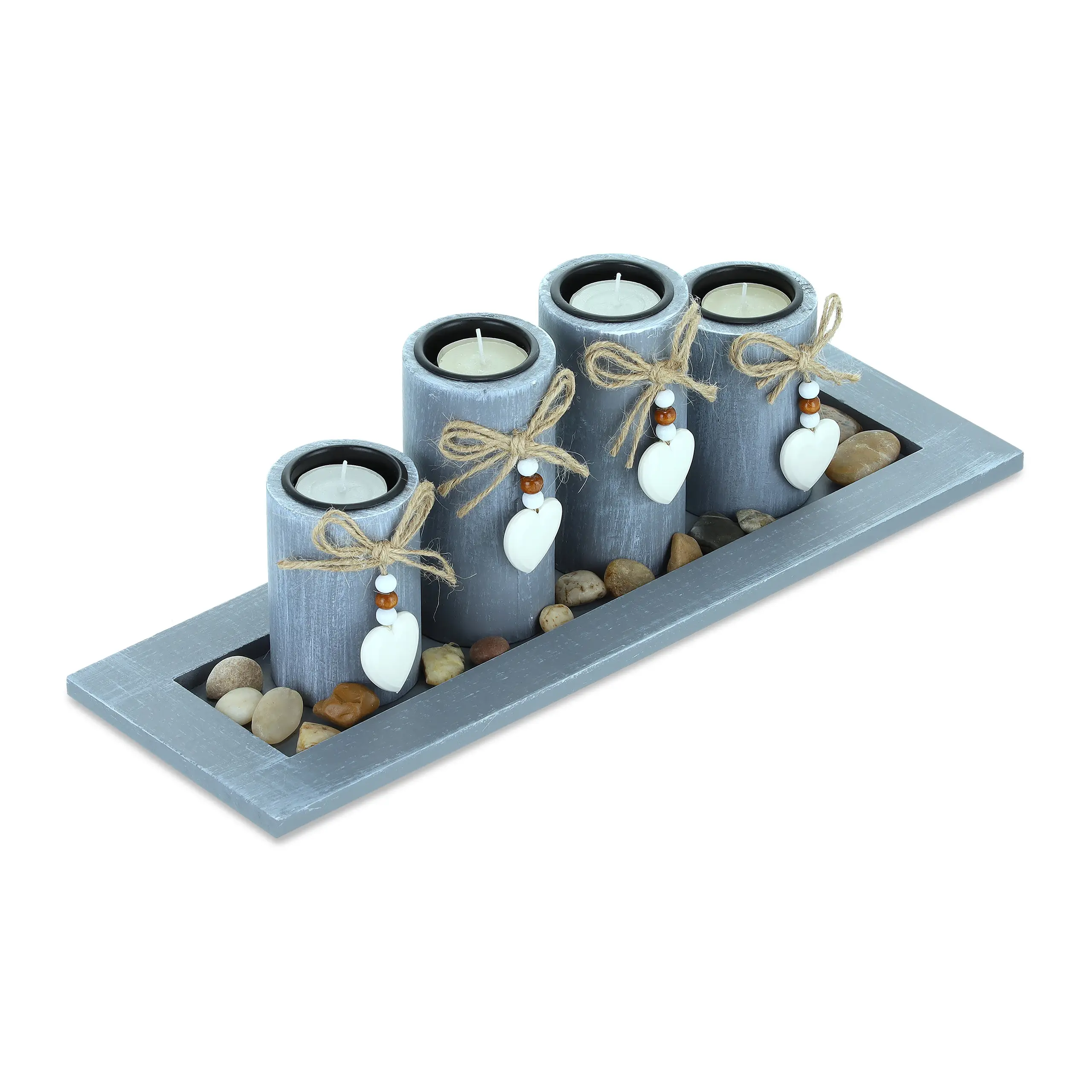 Graue Teelichthalter mit Tablett