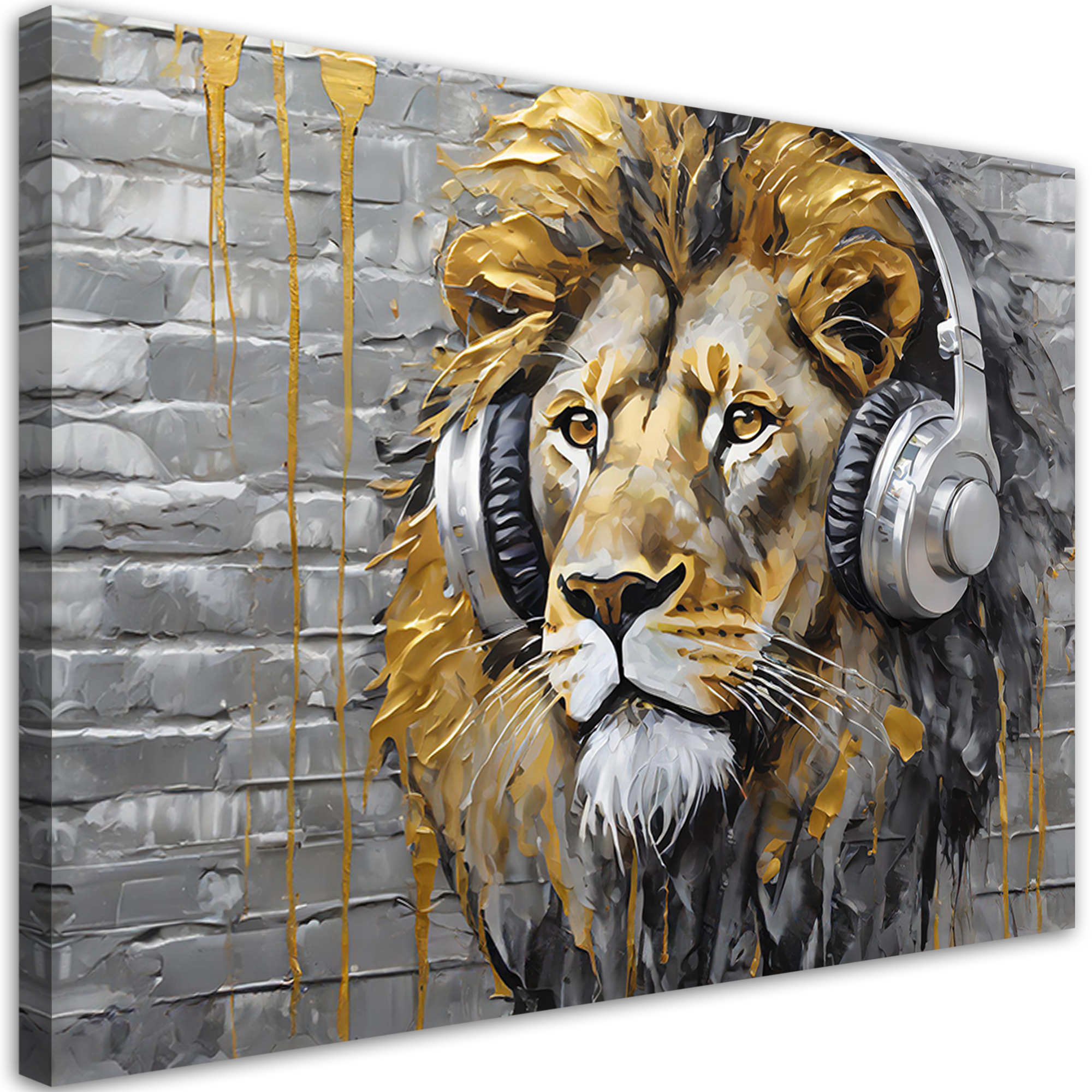 Wandbild cooler Leopard mit Kopfhörern im Pop Art Stil
