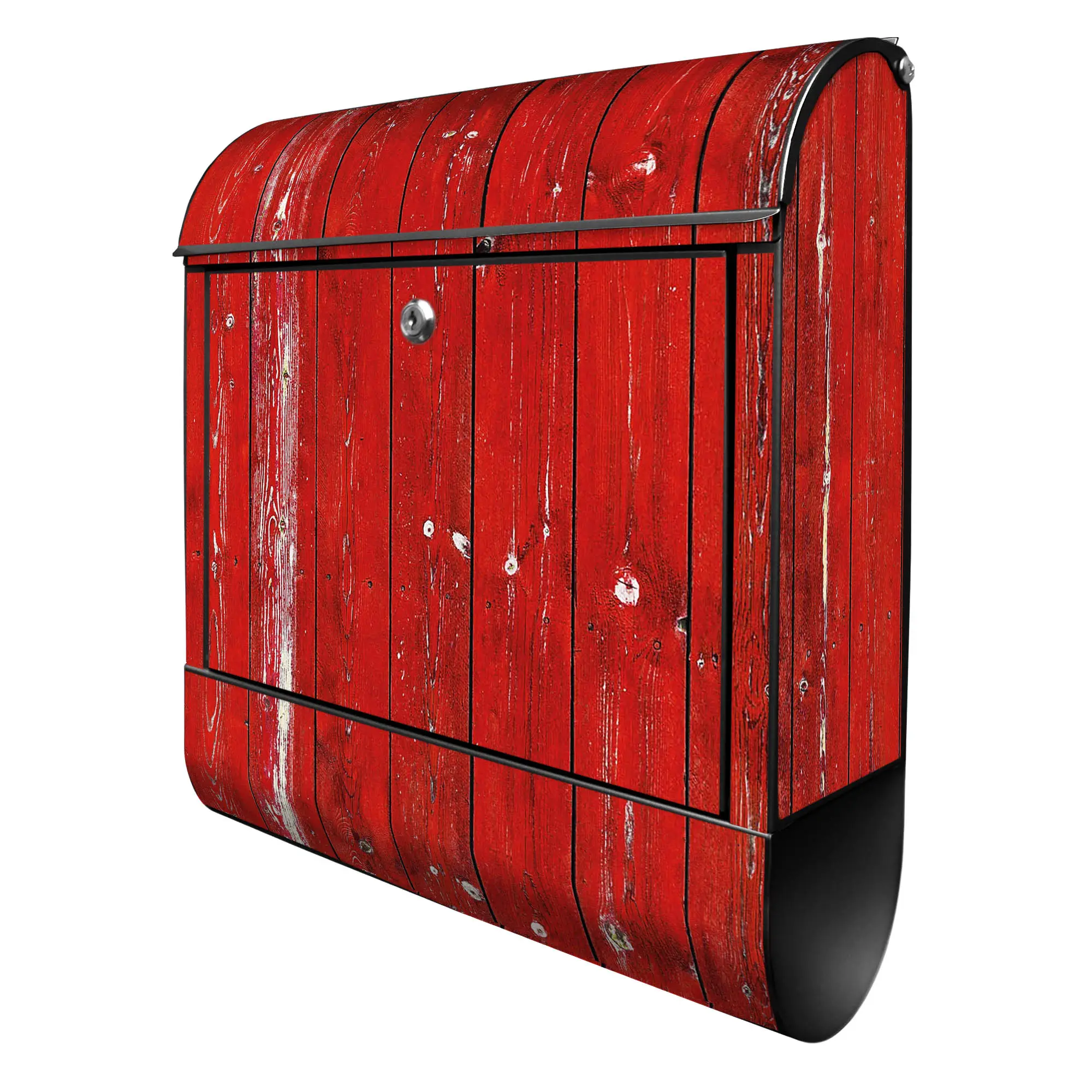 Rote Holzlatten Stahl Briefkasten