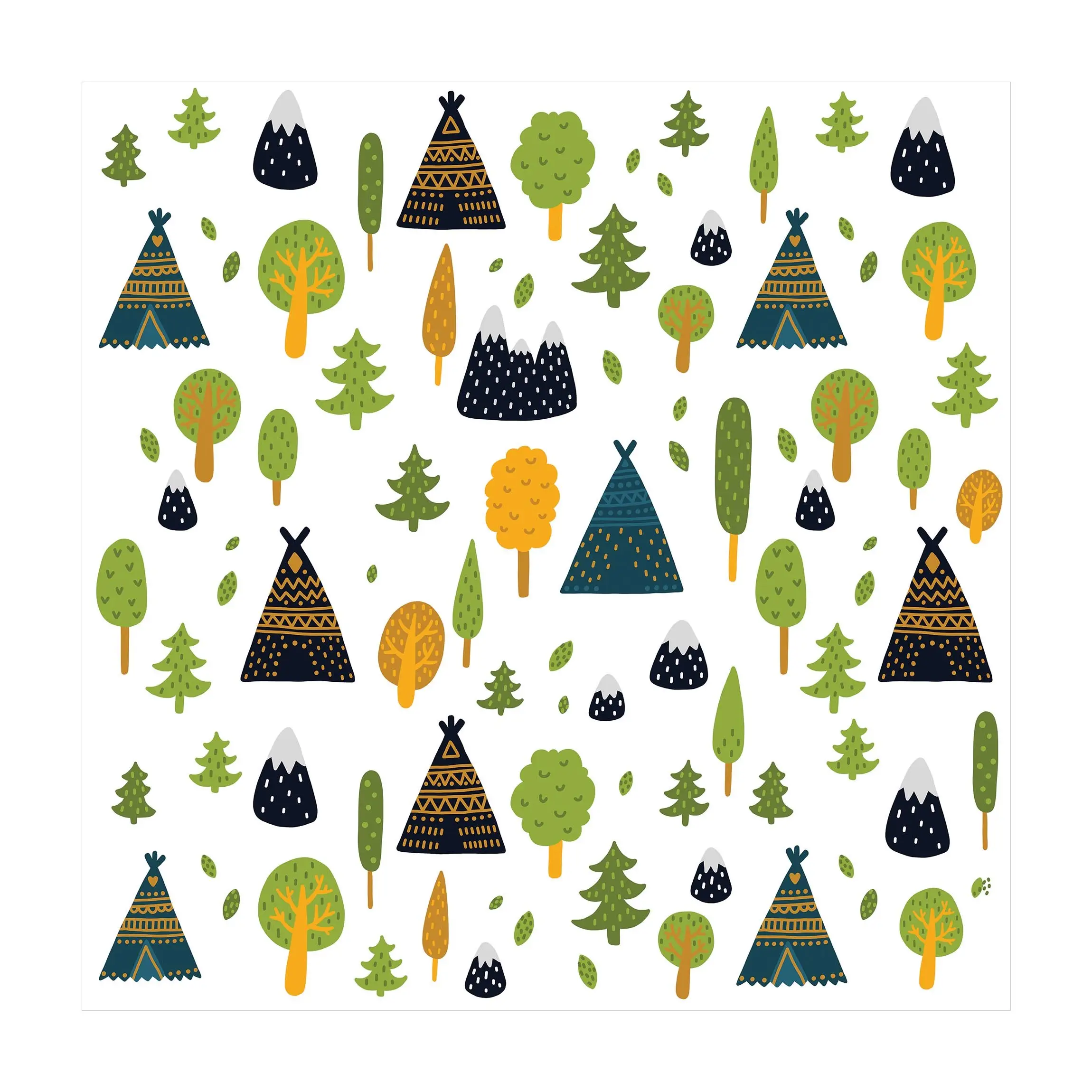Indianertipis im Wald mit Bergkuppen