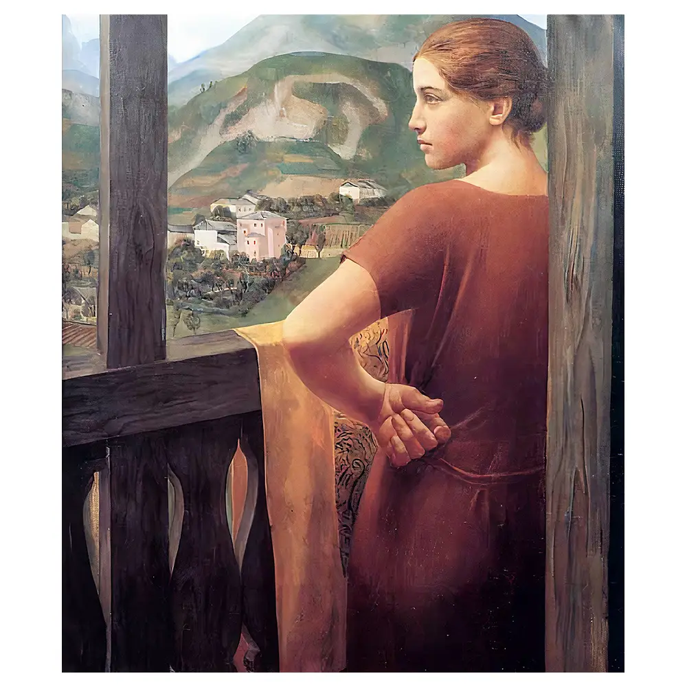 Leinwandbild Fenster am Frau