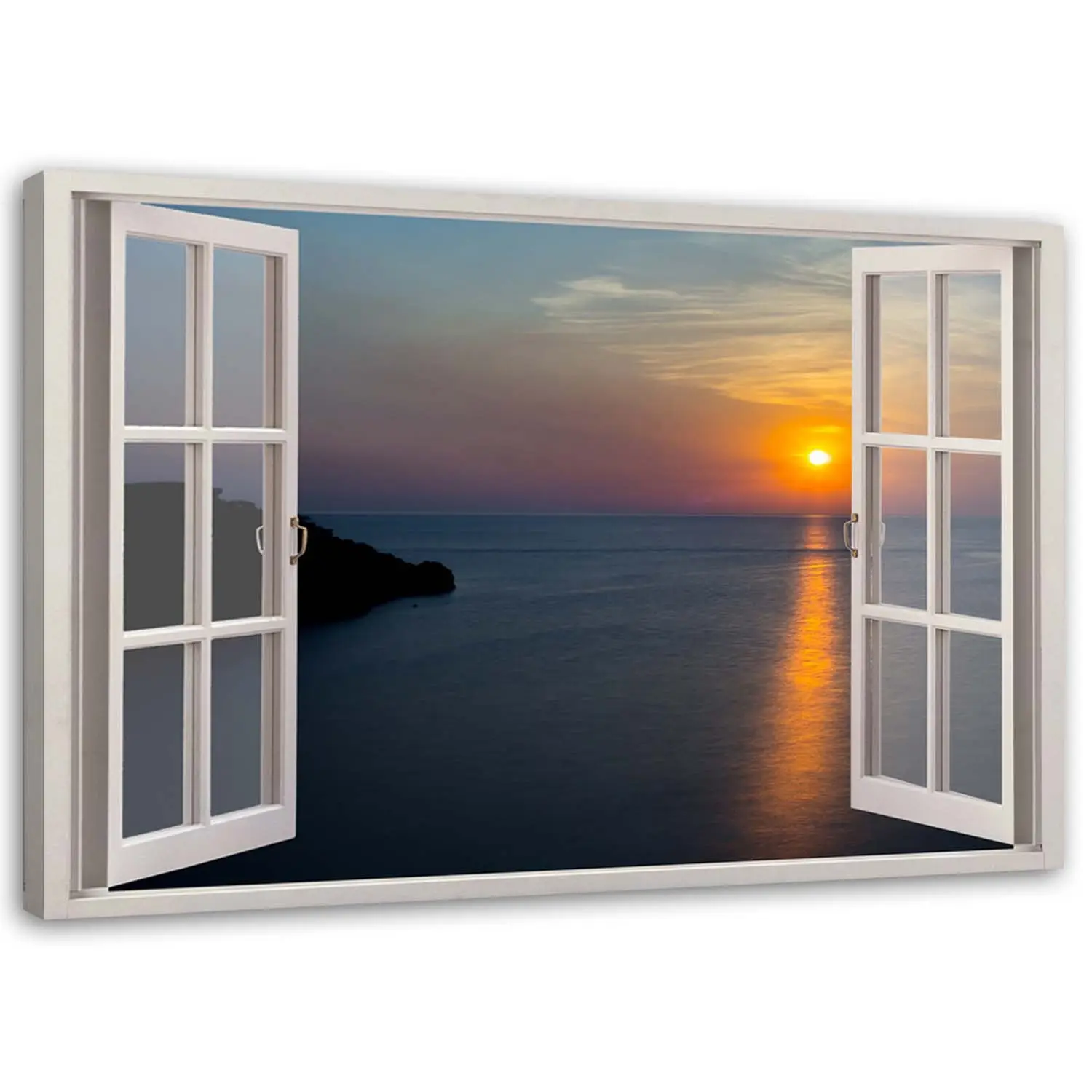Wandbild Fensterblick Sonnenuntergang