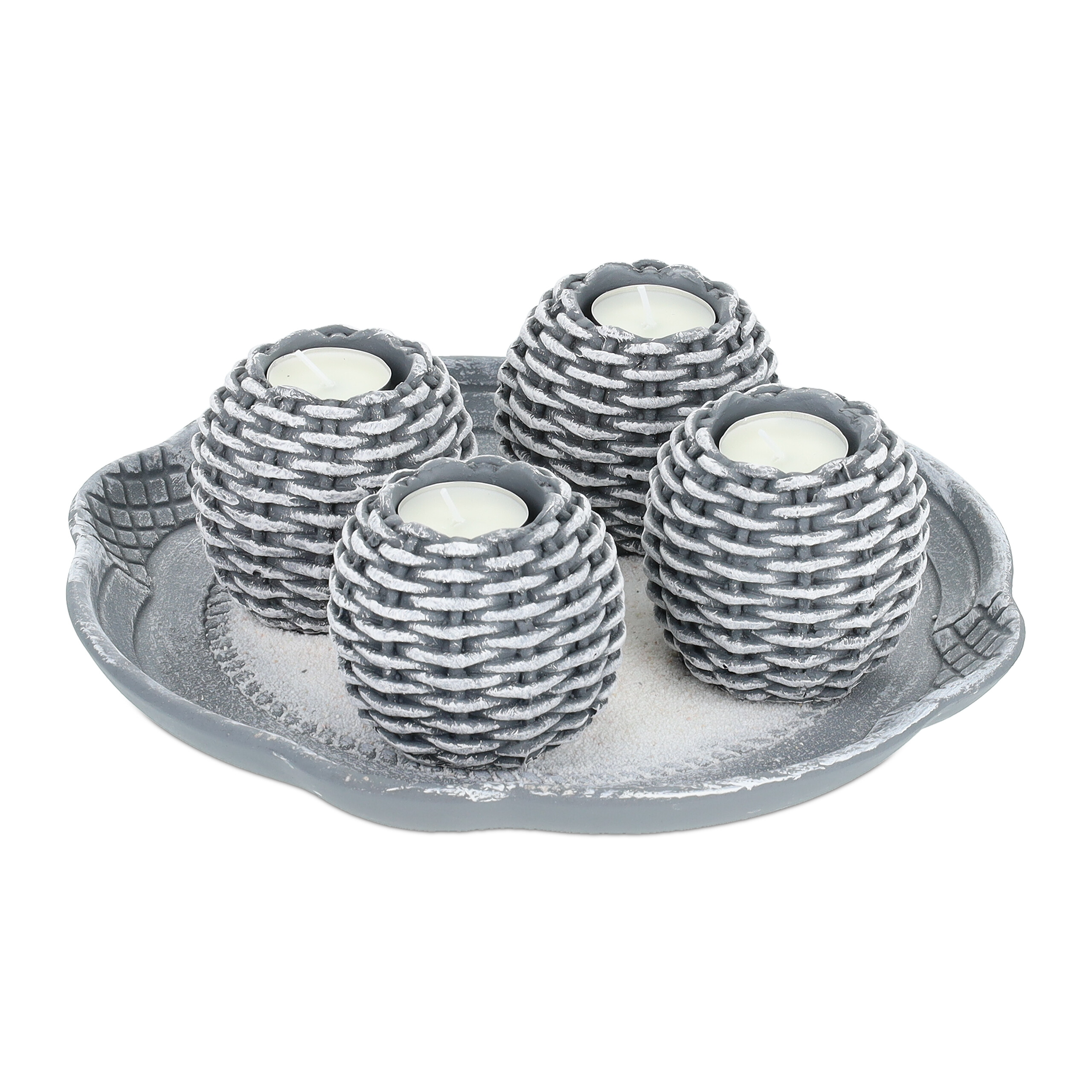 Plateau à Bougie Magnétique Rond Pour Bougies à Tige - 25 Cm - Gris - En Métal Avec 4 Supports Magnétiques - Plateau Décoratif Pour Les Fêtes De L'Avent