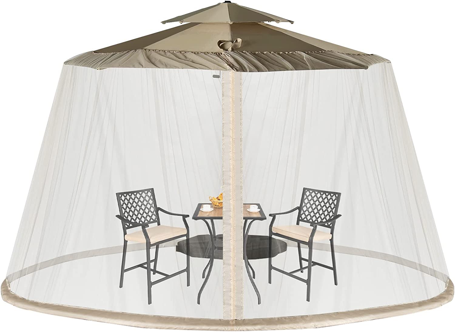 Moskitonetz Für Sonnenschirme 300x230cm – Verstellbares Fliegengitter Mit Reißverschlusstür Für Terrasse, Garten & Camping