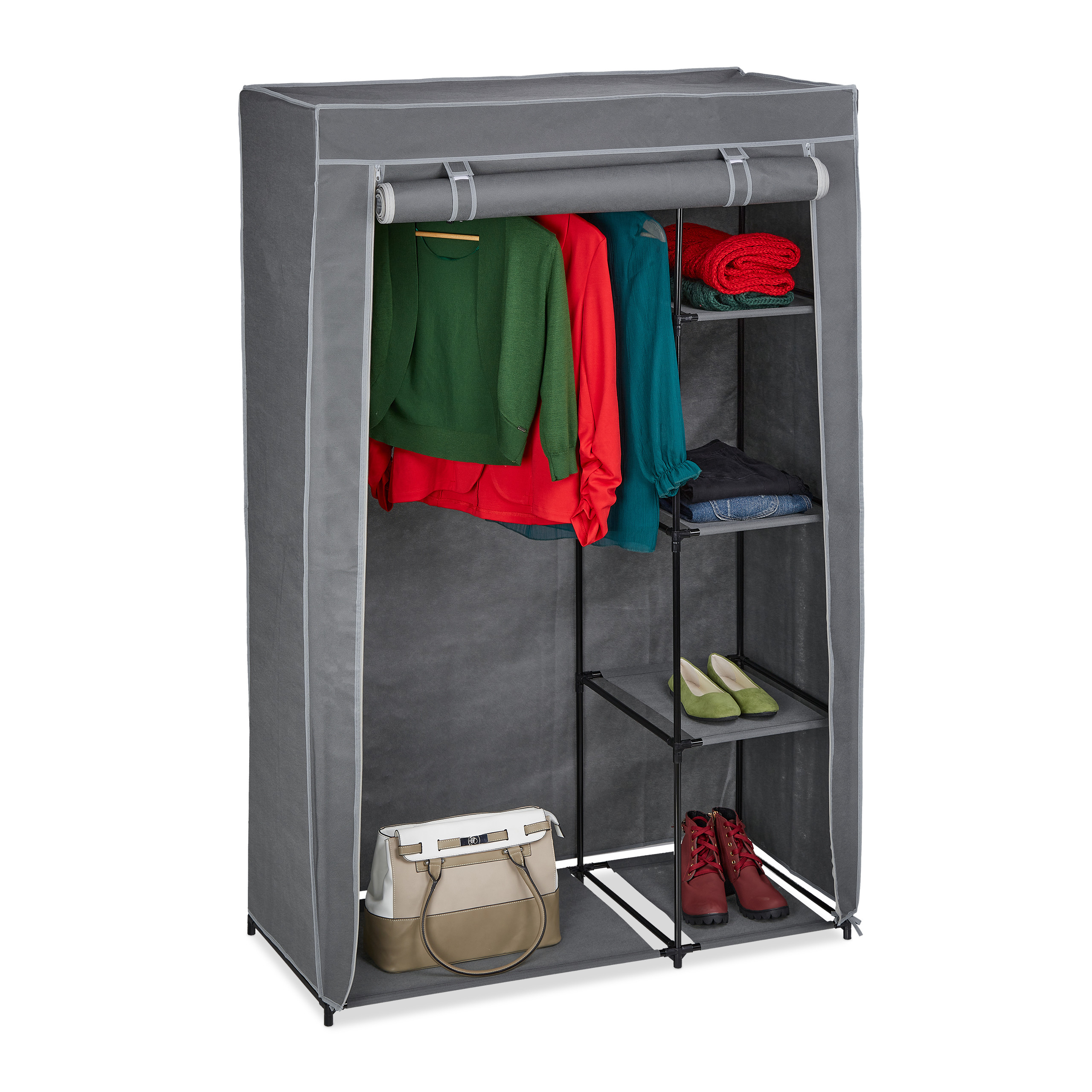 Penderie D'Angle Avec Housse - 169x129x87 Cm - Noir - Double Tringle Et Étages - Rangement Vêtements Compact