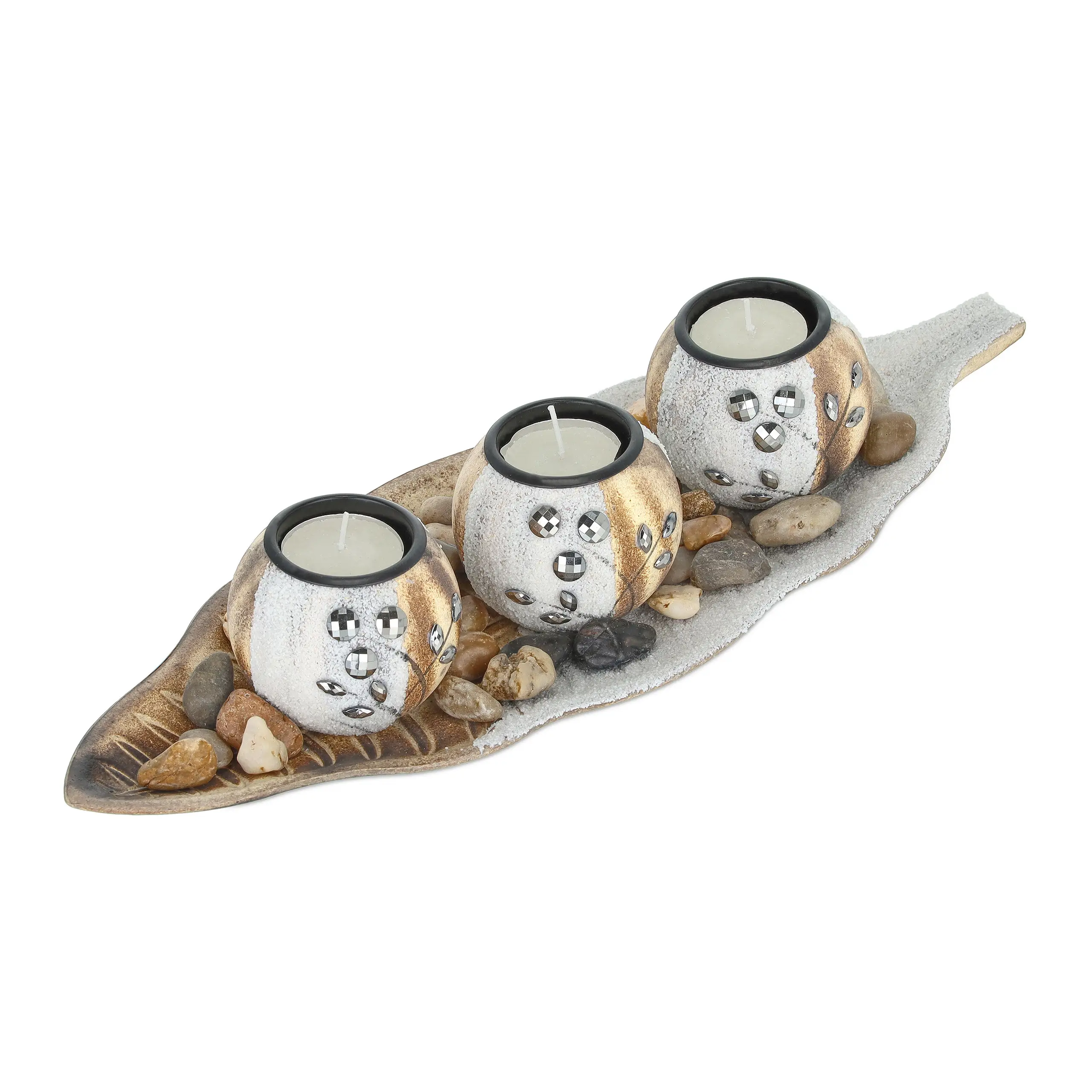 3 runde Teelichthalter mit Tablett | Kerzenhalter
