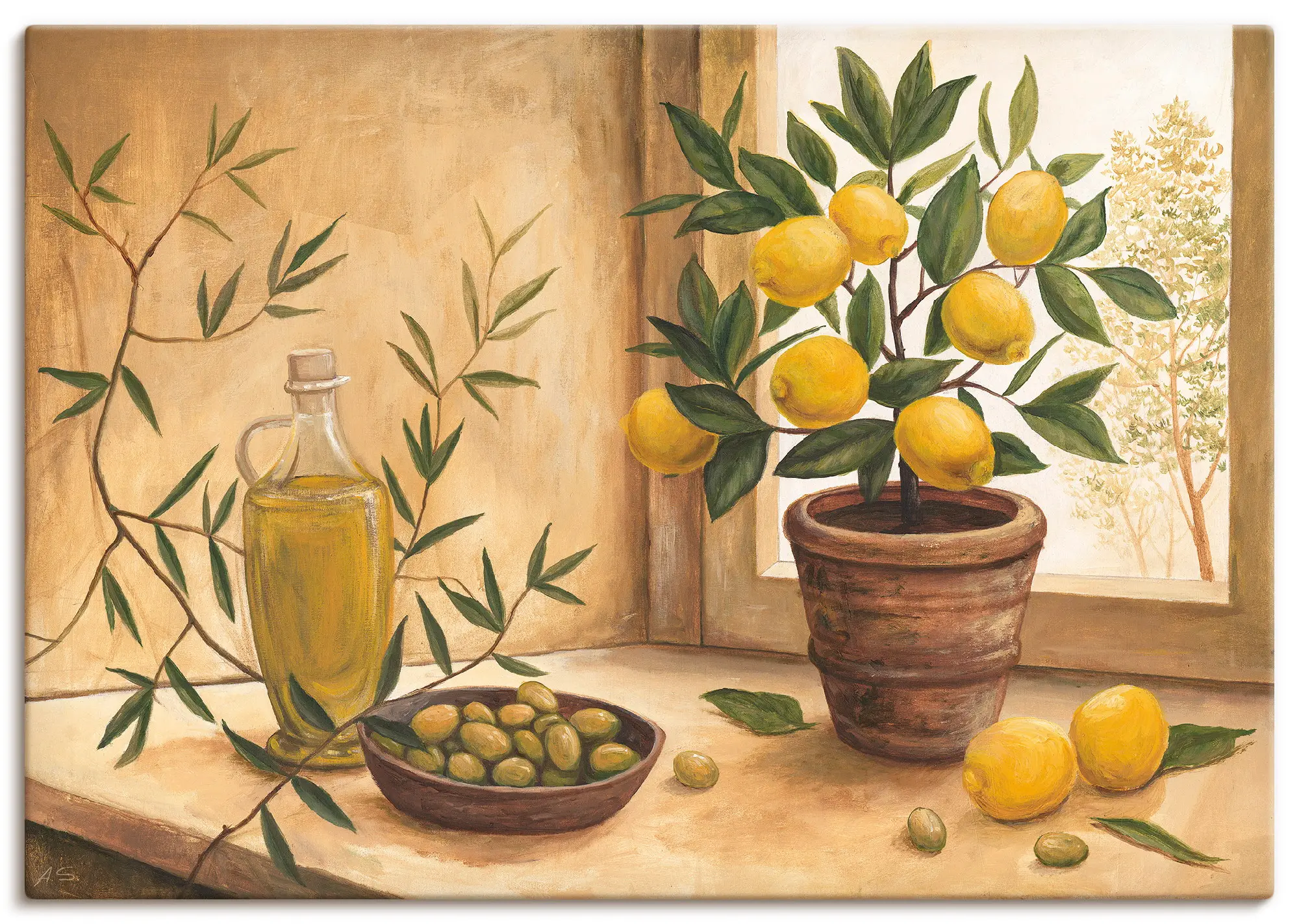 Leinwandbild Oliven Zitronen und