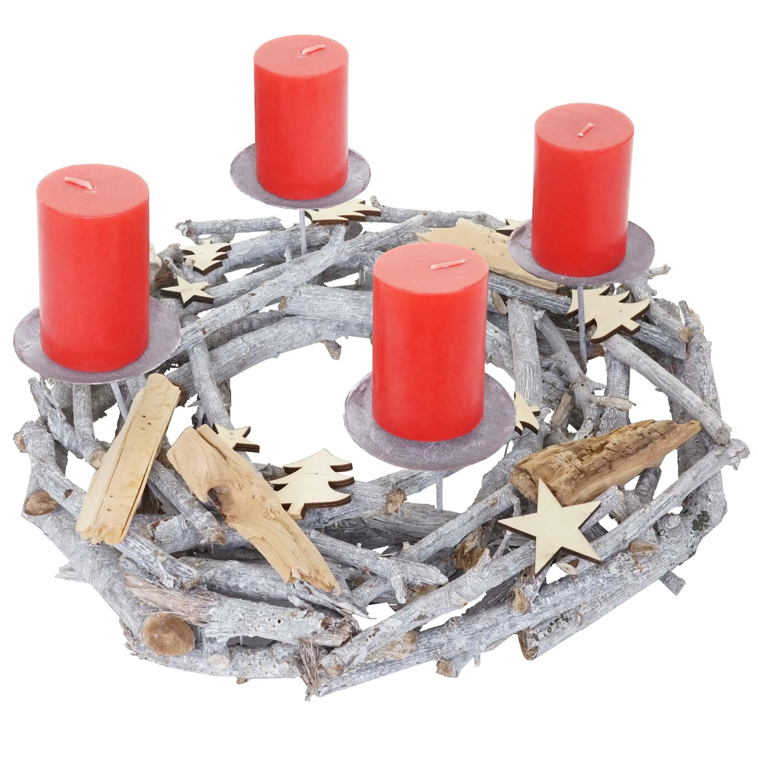 Adventskranz rund Holz Kerzen rot | Adventskränze & Weihnachtskränze