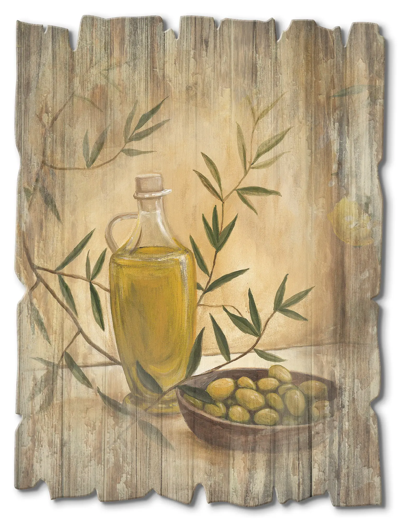 Oliven Holzbild Zitronen und