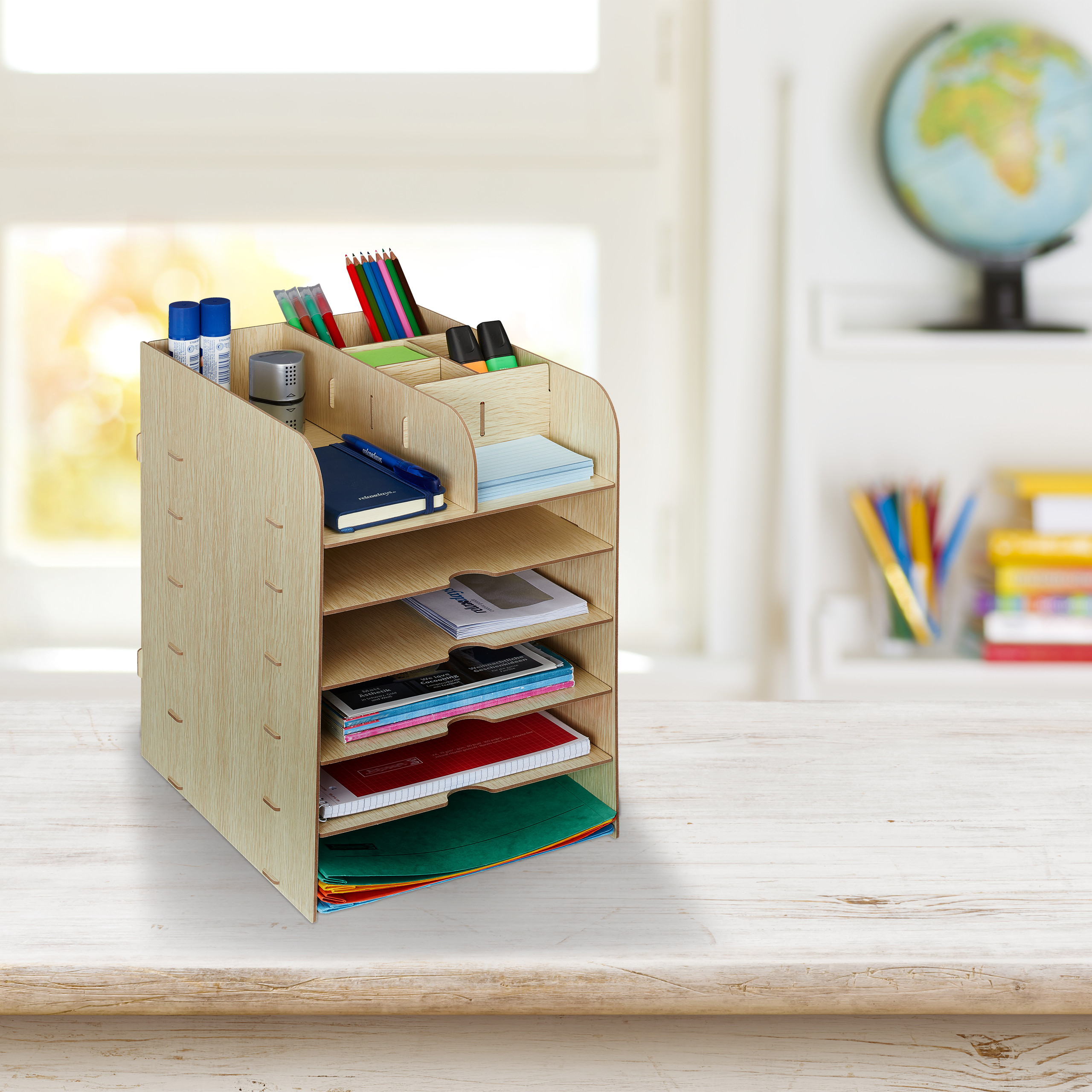 OKPOW Schreibtisch-Organizer aus Netzstoff, 6 Ablagefächer, für Büro, Zuhause (Silber