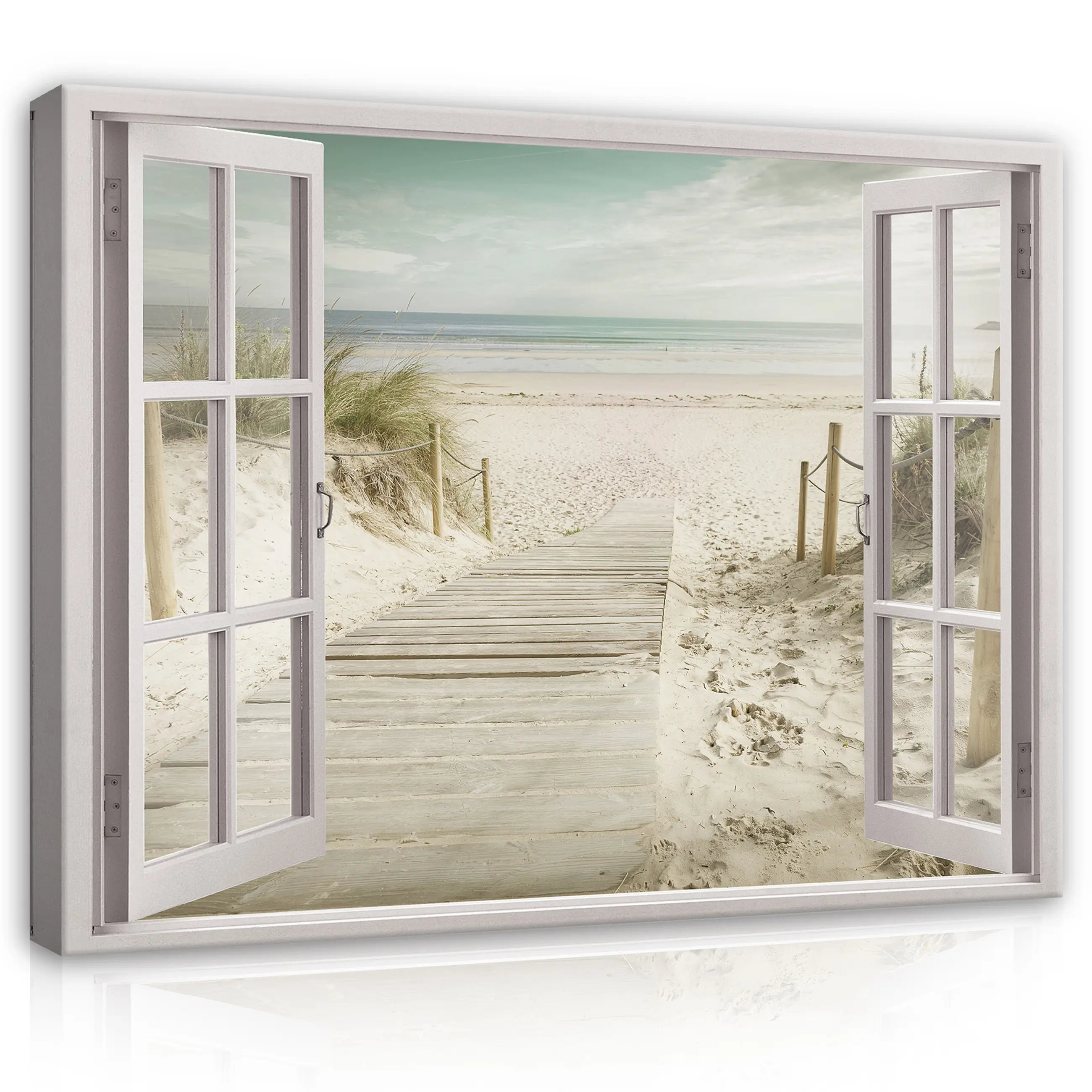 Leinwandbild Fenster Strand Wohnzimmer | Bilder