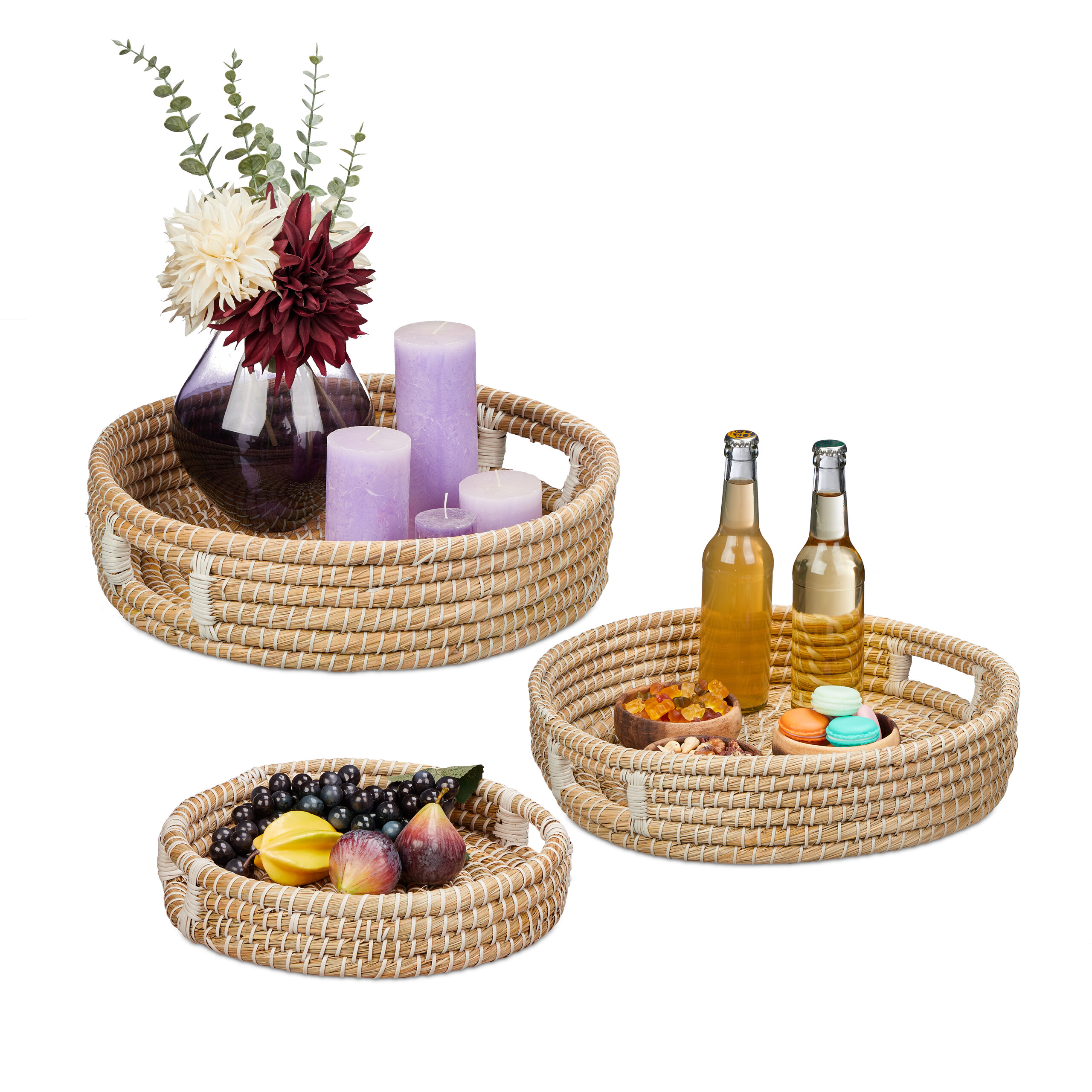 Lot De 3 Plateaux De Service Décoratifs – Noir Laqué – Paysage Arbres Vintage