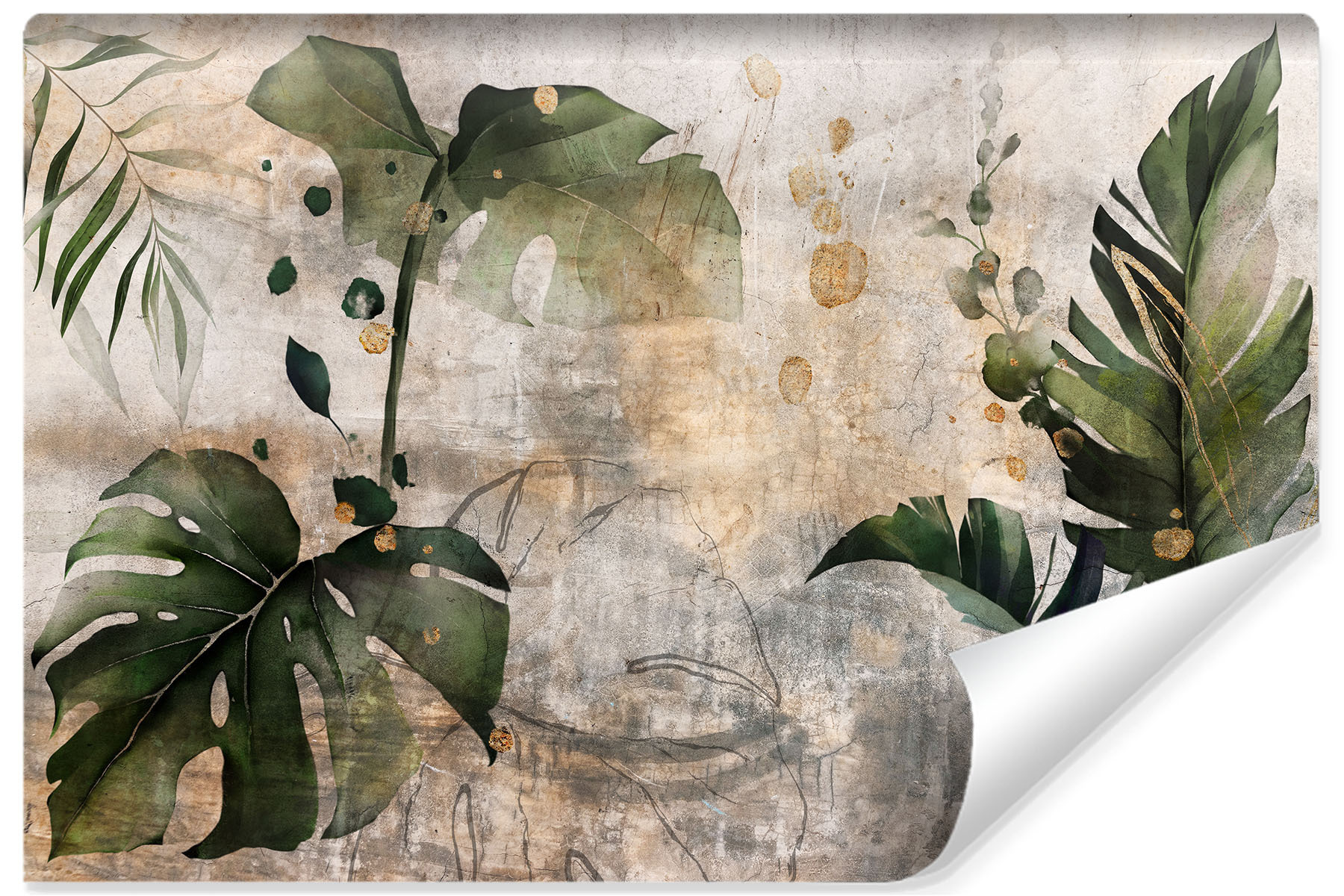 Papier Peint Intissé Photo Pour Chambre FEUILLES Plantes 3D Béton 400cm