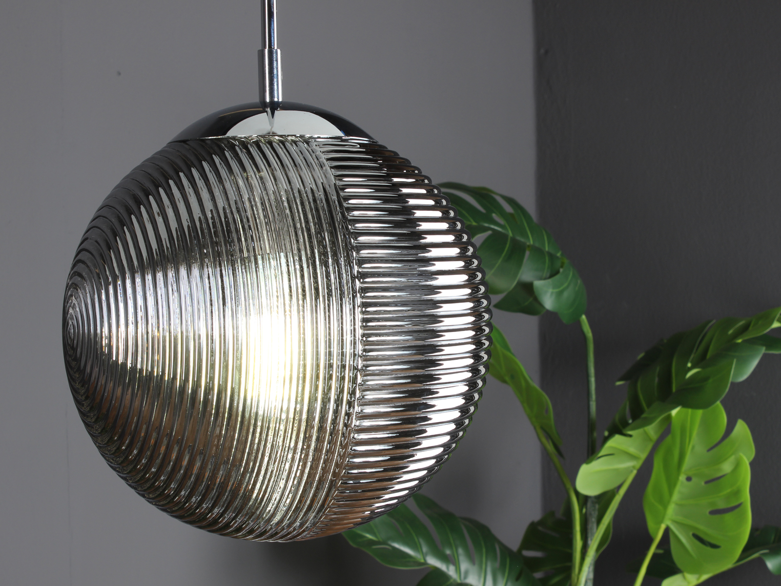 Pendelleuchte Shadow Wave Grau – Glaskugel Ø 30 Cm, 75 W E27, Moderne Deckenleuchte Für Wohnzimmer