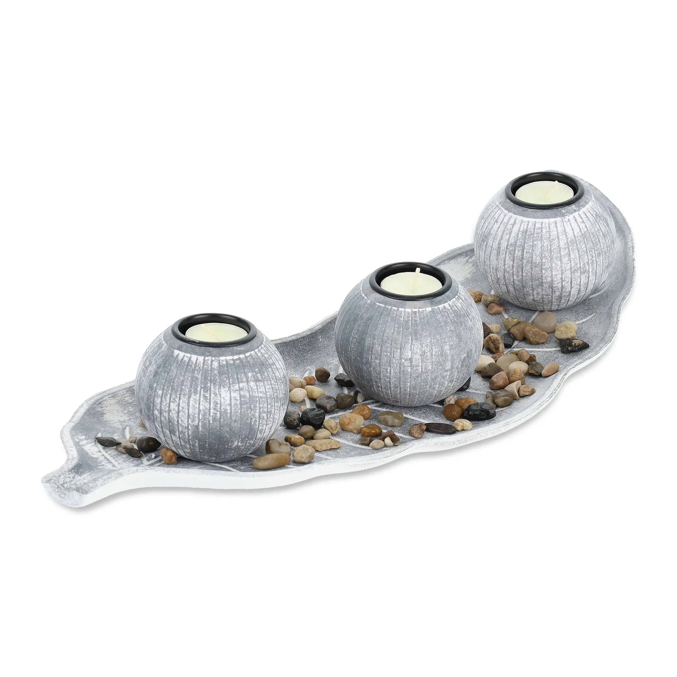 Tablett & Steinen mit Teelichthalter