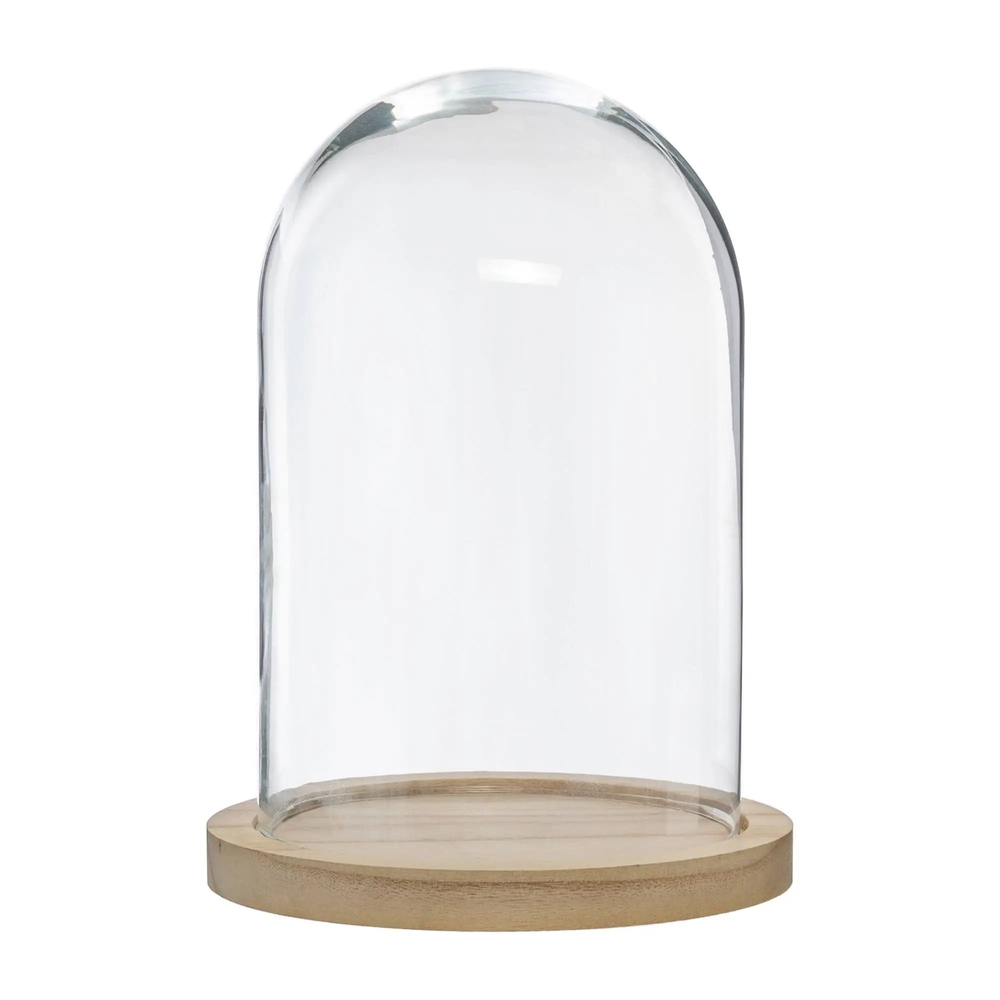Deko-Glaskuppel, 脴 18 mit cm, Holzbasis